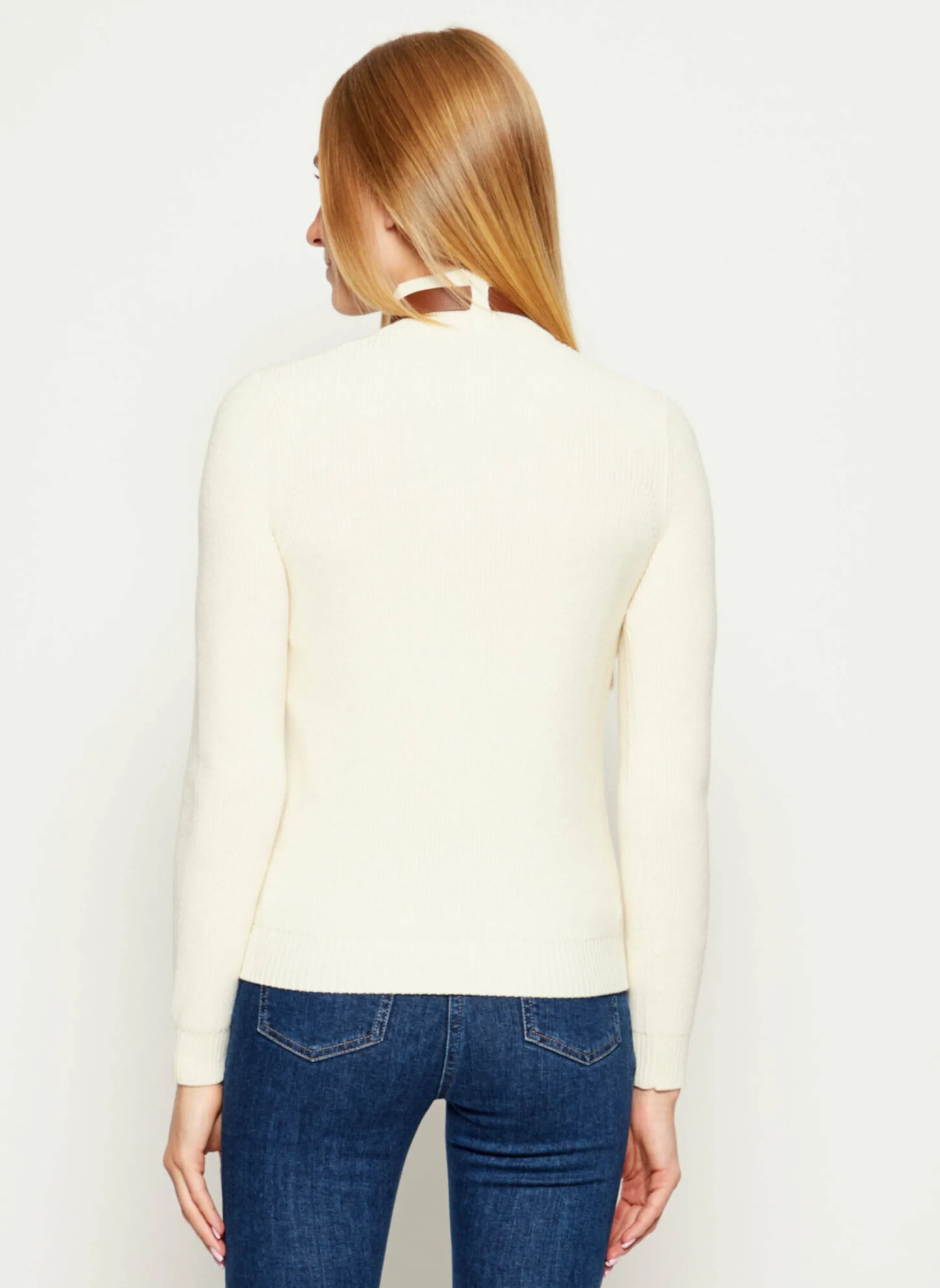 Elisabetta Franchi Maglia In Misto Lana Con Cinturino Gioiello Milk Mk05S56E2 153315