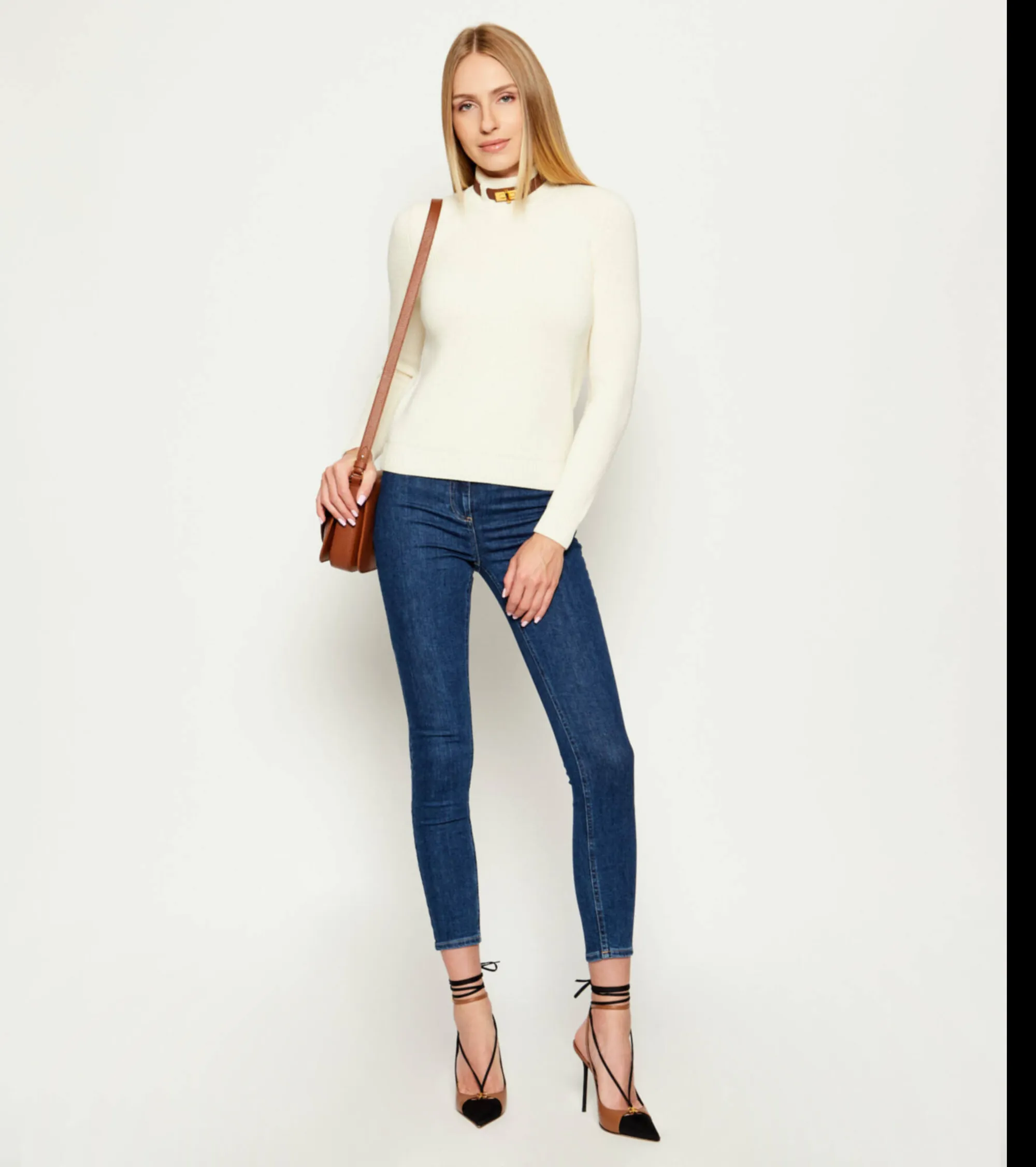 Elisabetta Franchi Maglia In Misto Lana Con Cinturino Gioiello Milk Mk05S56E2 153317