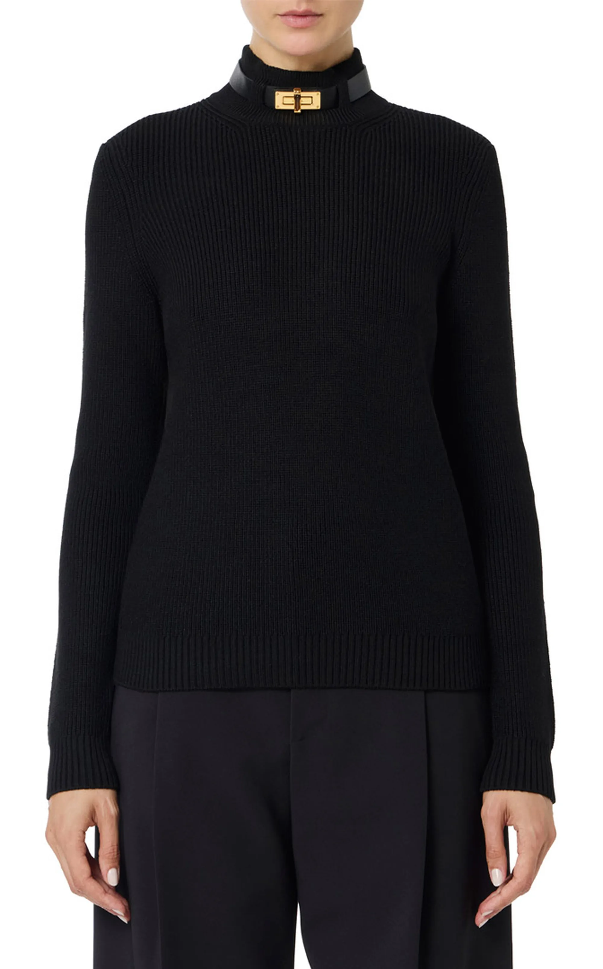 Elisabetta Franchi Maglia In Misto Lana Con Cinturino Gioiello Mk05S56E2 153586
