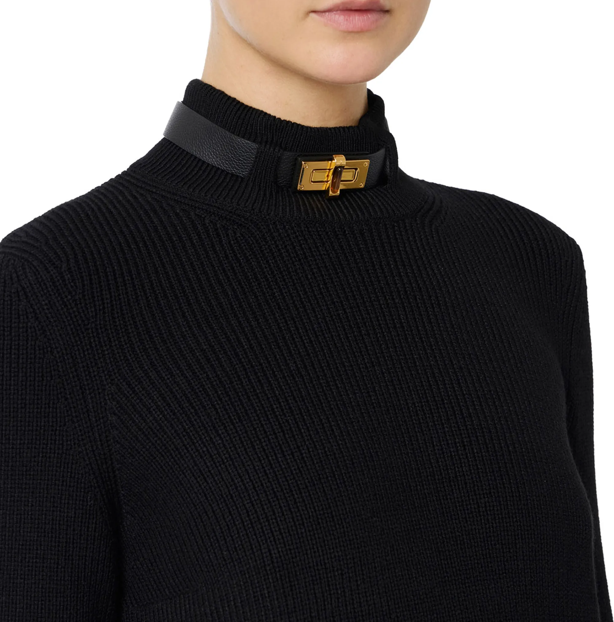 Elisabetta Franchi Maglia In Misto Lana Con Cinturino Gioiello Mk05S56E2 153592