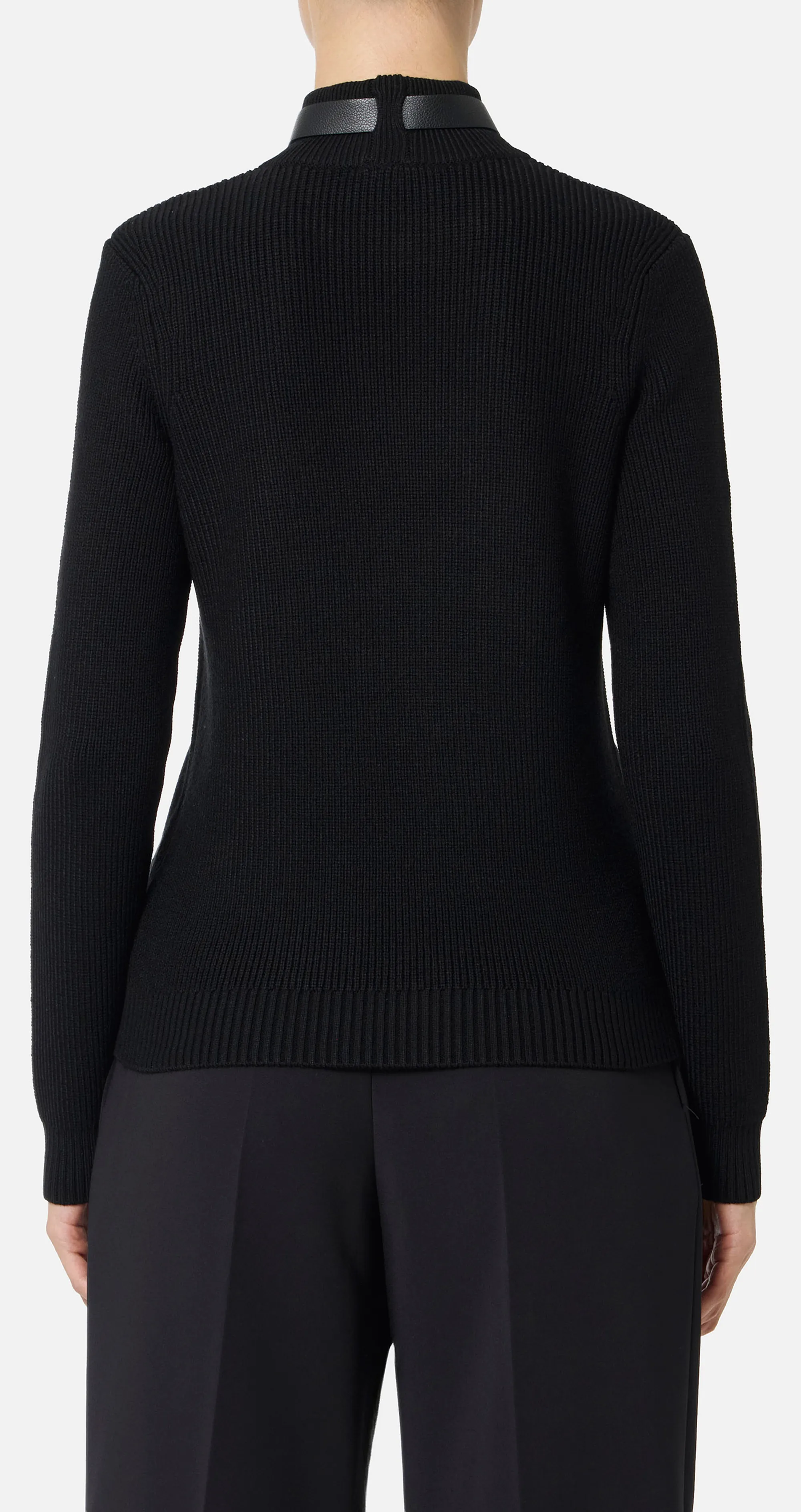 Elisabetta Franchi Maglia In Misto Lana Con Cinturino Gioiello Nero Mk05S56E2 153311