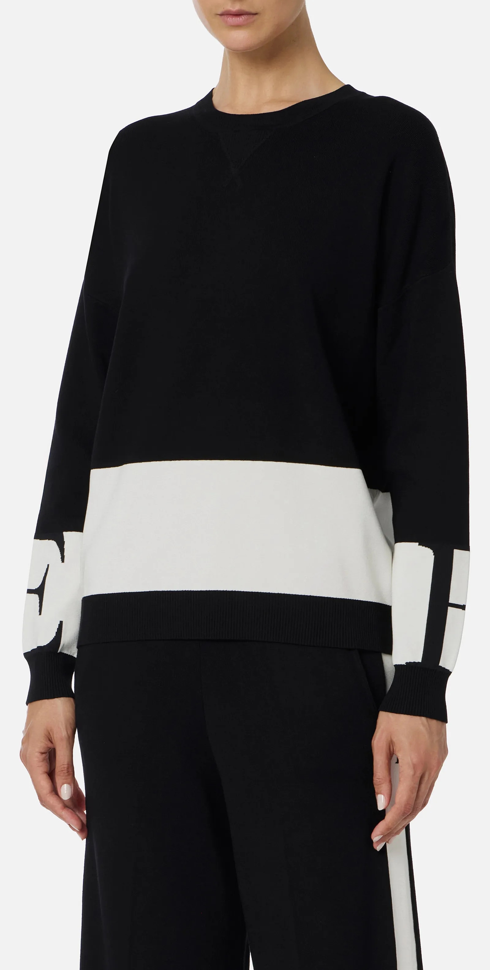 Elisabetta Franchi Maglia In Viscosa Con Bande Lucide Mk01S56E2 153304