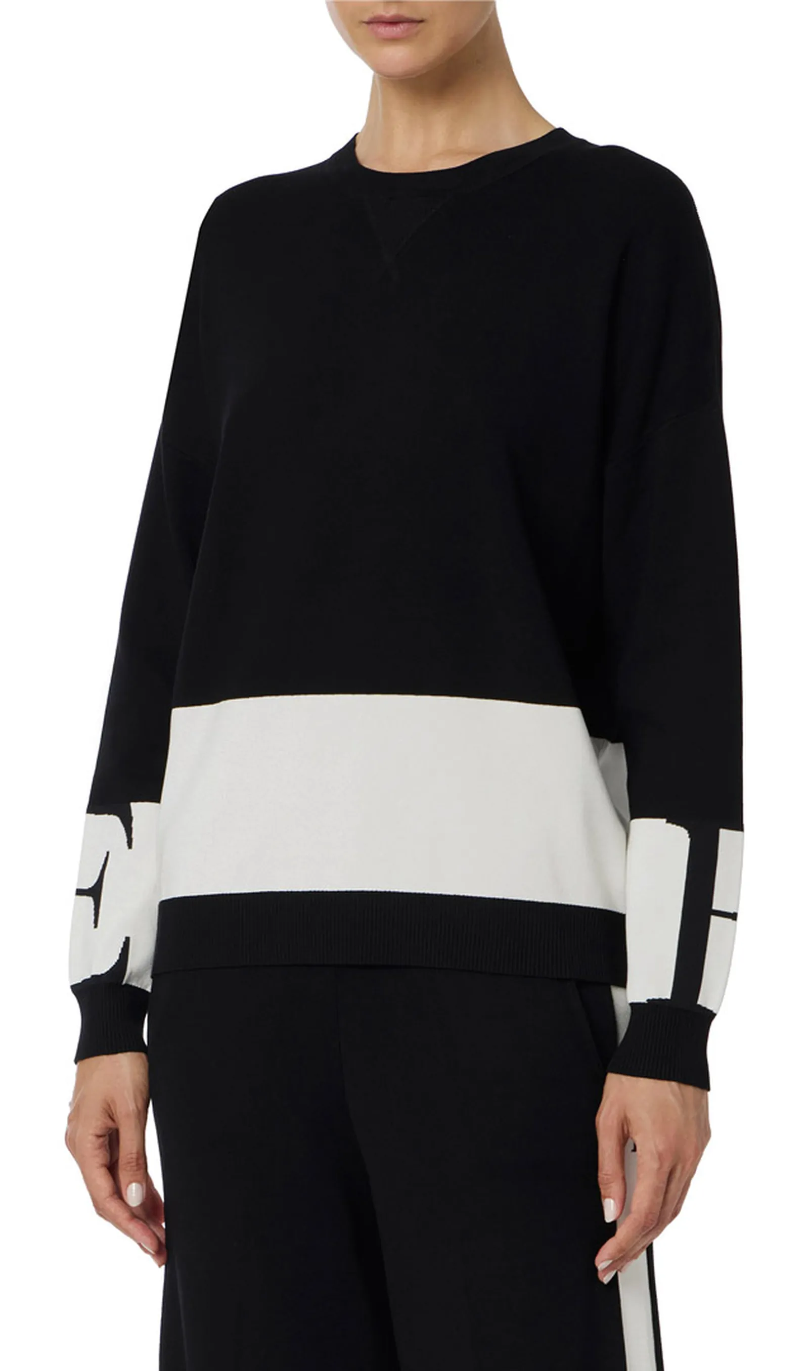 Elisabetta Franchi Maglia In Viscosa Con Bande Lucide Mk01S56E2 153598