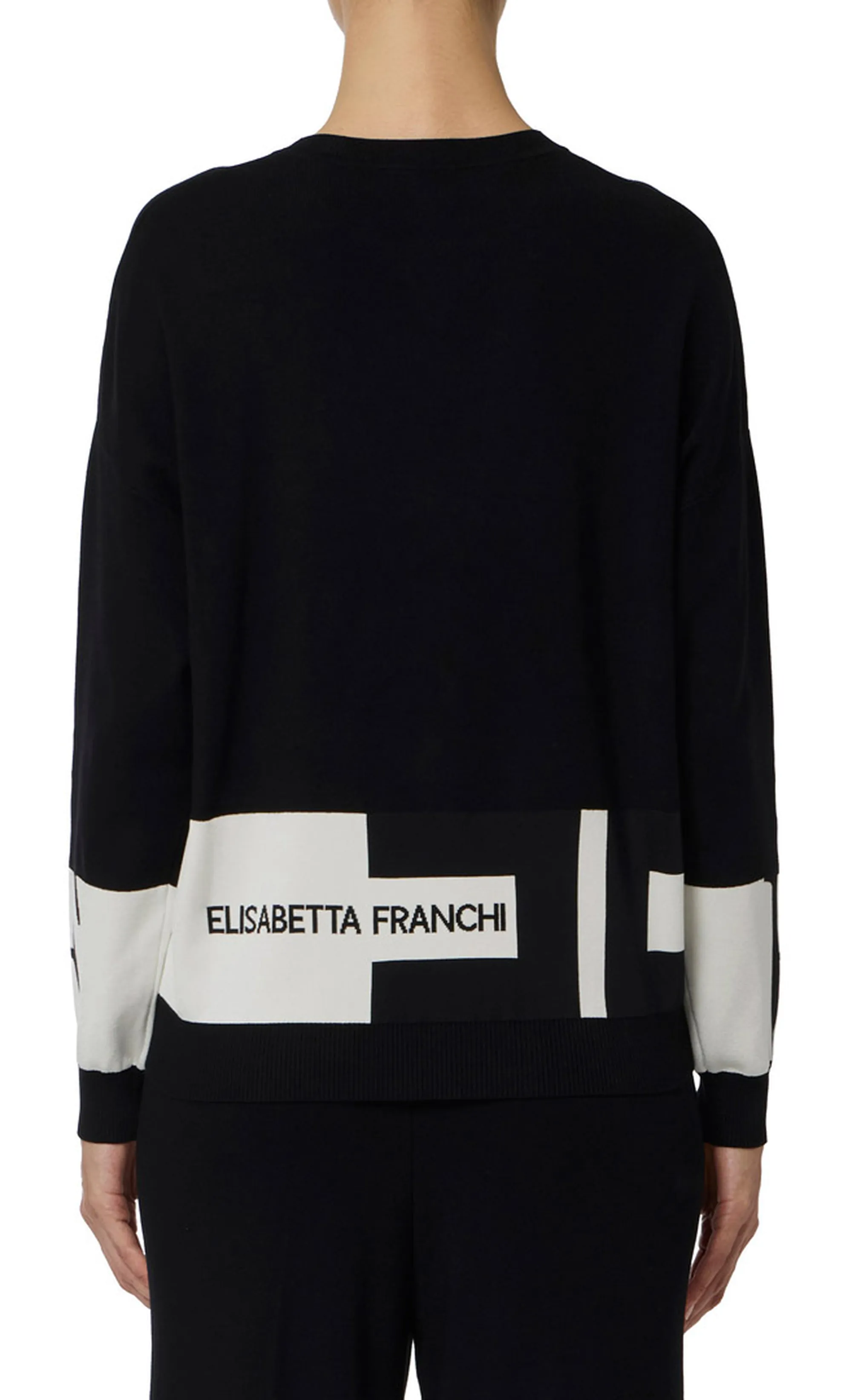 Elisabetta Franchi Maglia In Viscosa Con Bande Lucide Mk01S56E2 153599
