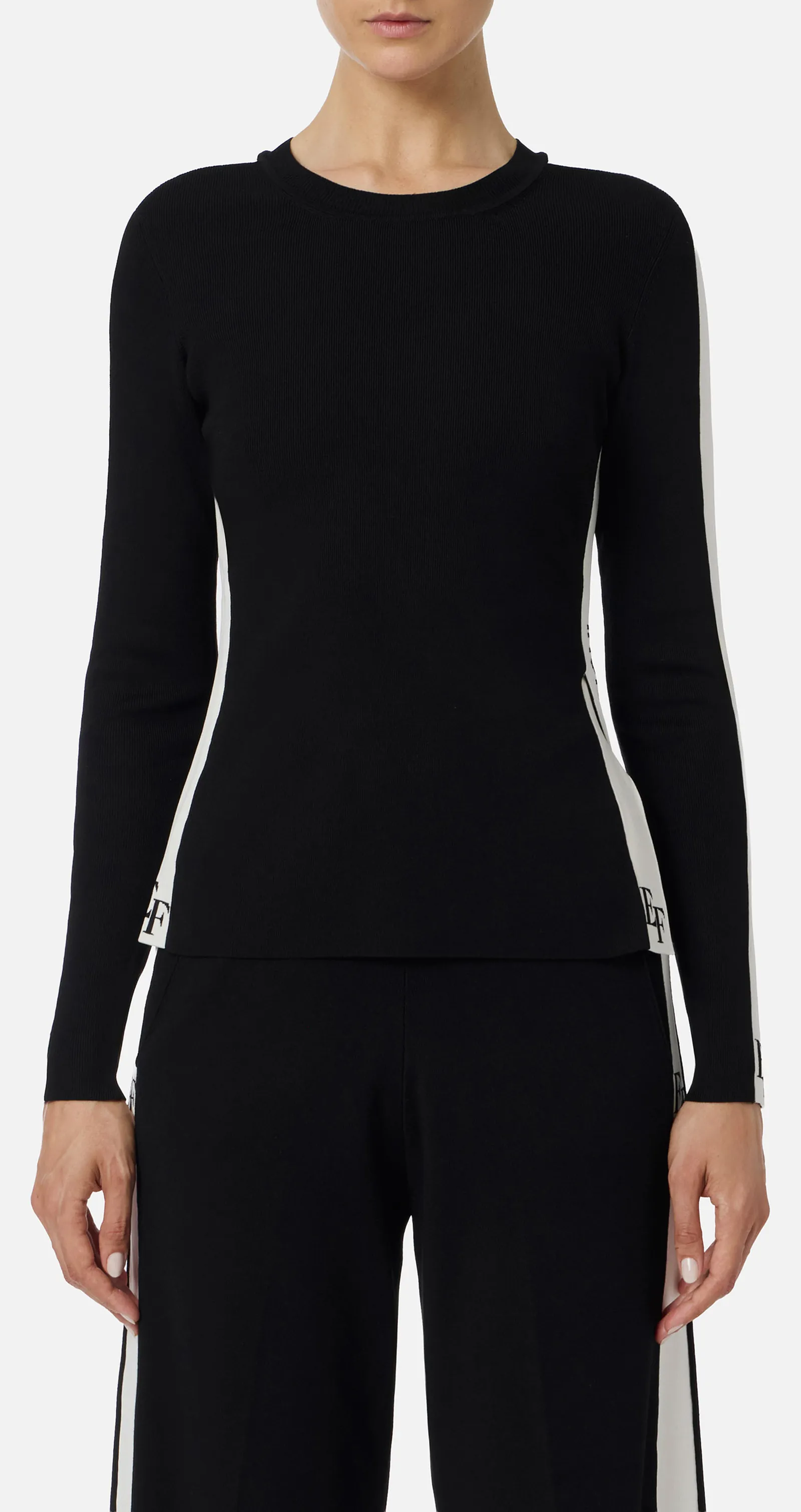 Elisabetta Franchi Maglia In Viscosa Con Bande Lucide Mk03S56E2 153309