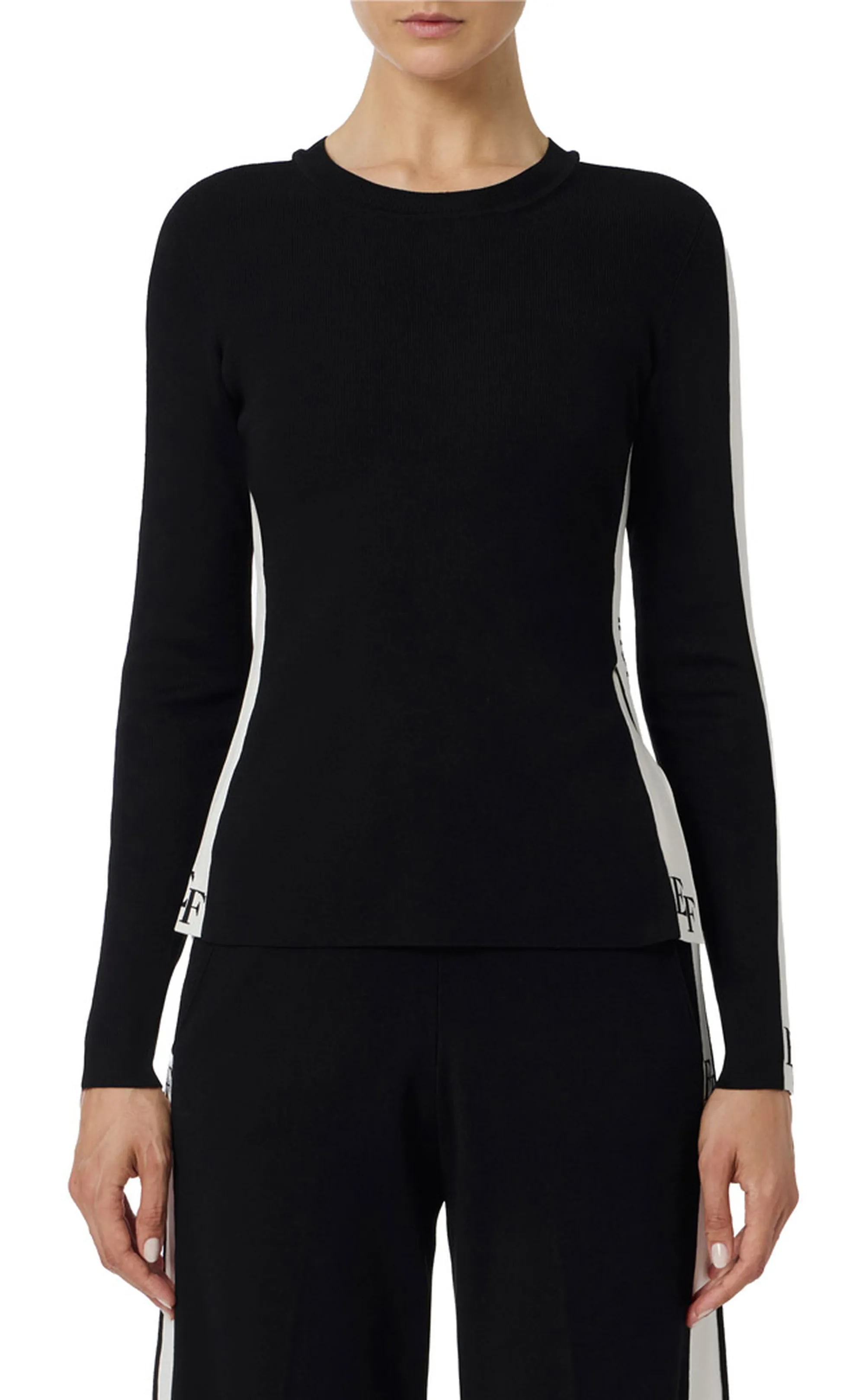 Elisabetta Franchi Maglia In Viscosa Con Bande Lucide Mk03S56E2 153596