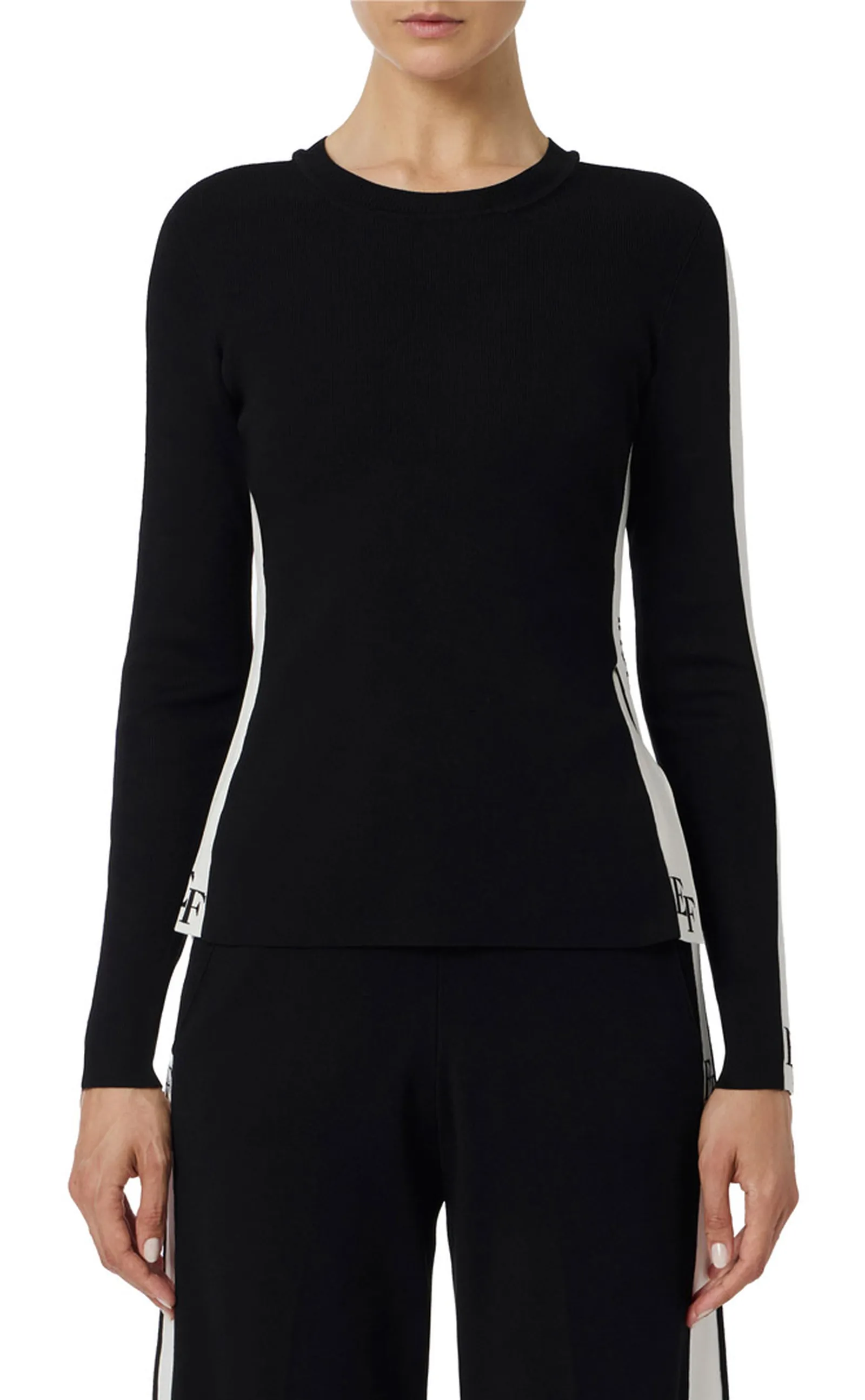Elisabetta Franchi Maglia In Viscosa Con Bande Lucide Mk03S56E2 153596