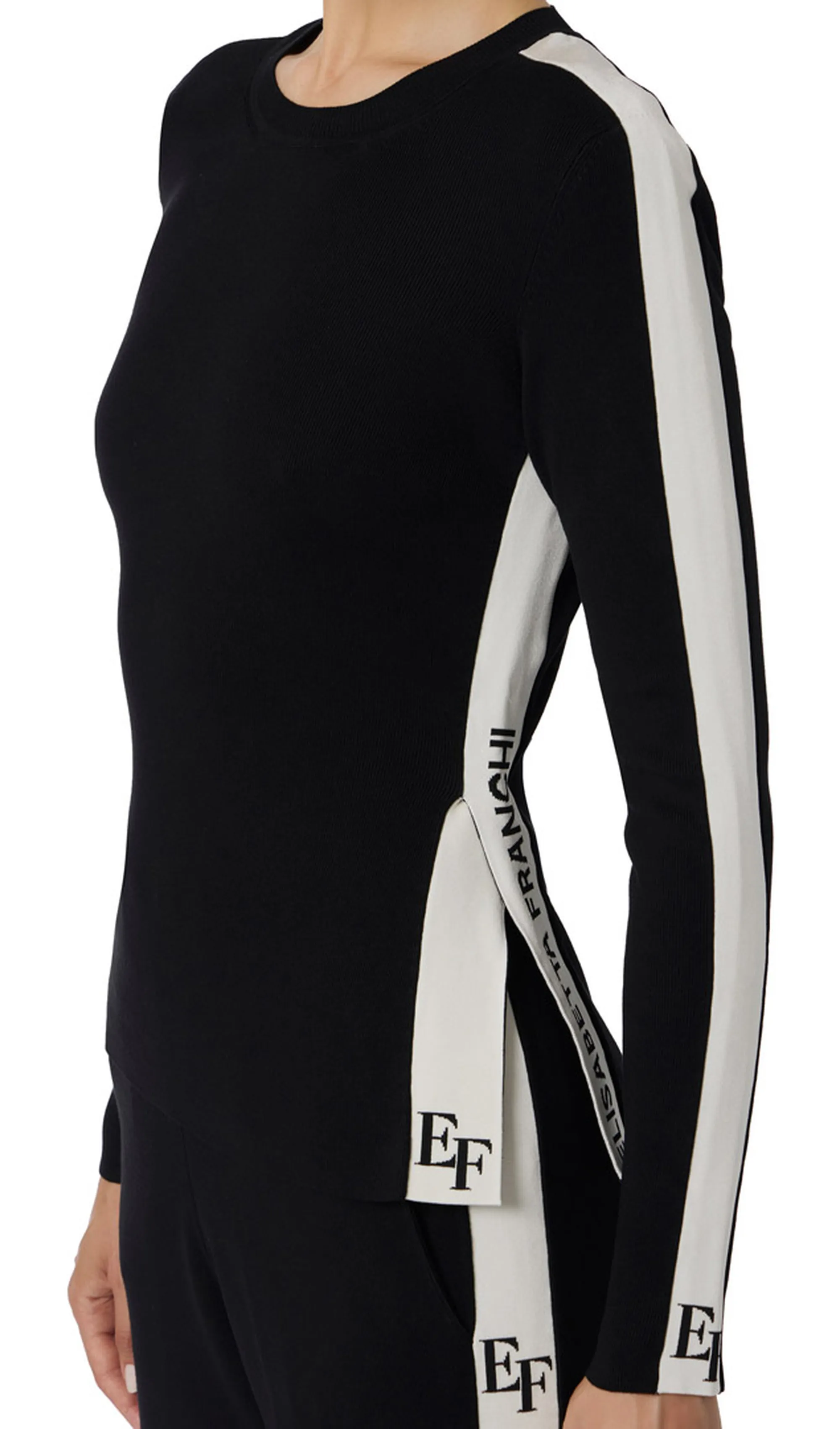 Elisabetta Franchi Maglia In Viscosa Con Bande Lucide Mk03S56E2 153597