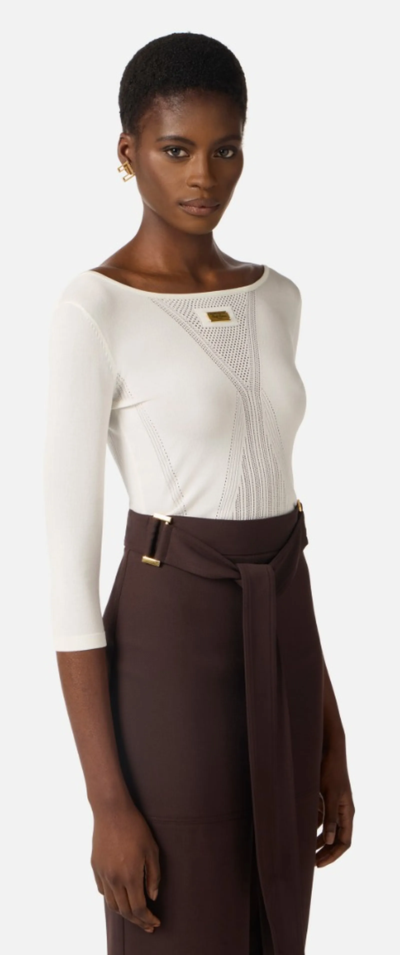 Elisabetta Franchi Maglia Traforata Avorio Mk71W61E2 171640