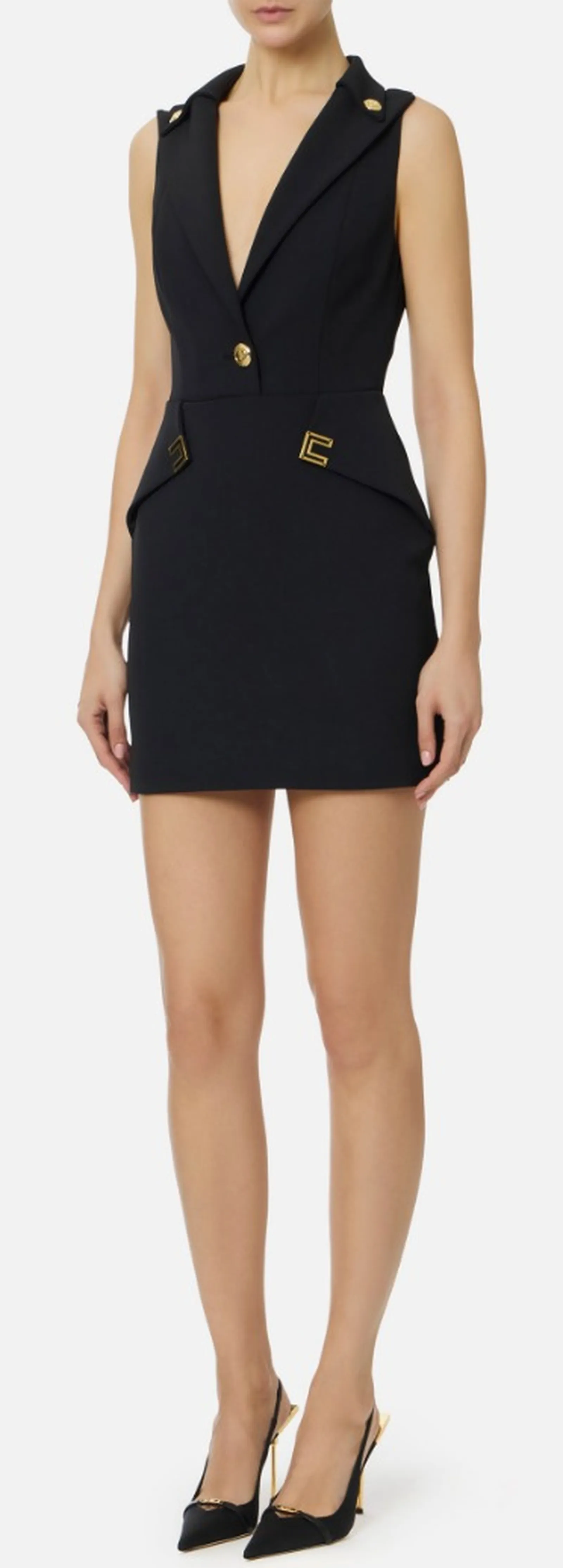 Elisabetta Franchi Mini Abito In Doppio Crepe Stretch Con Dettagli Logo Nero Ab92461E2 172344