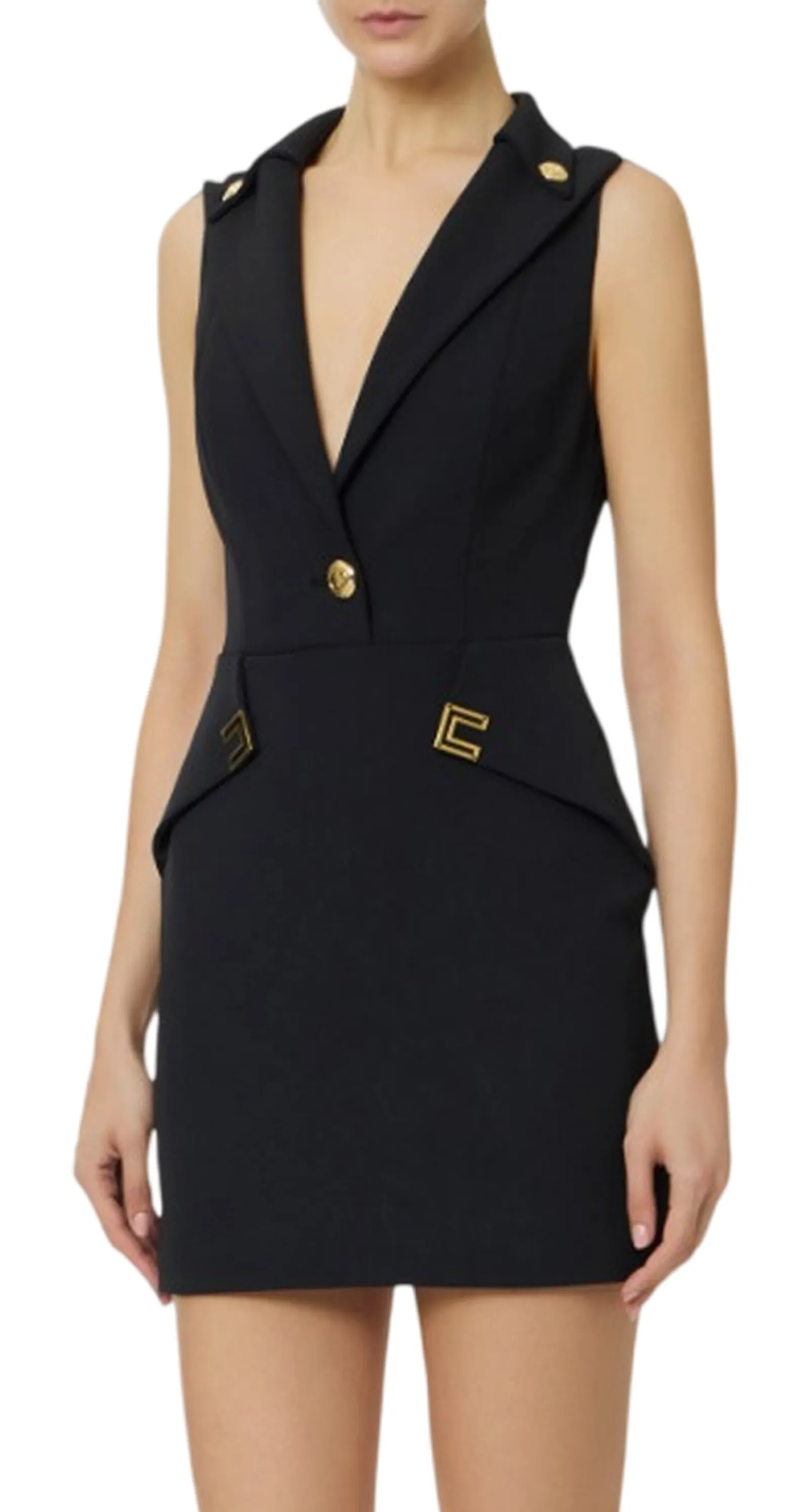 Elisabetta Franchi Mini Abito In Doppio Crepe Stretch Con Dettagli Logo Nero Ab92461E2 178447