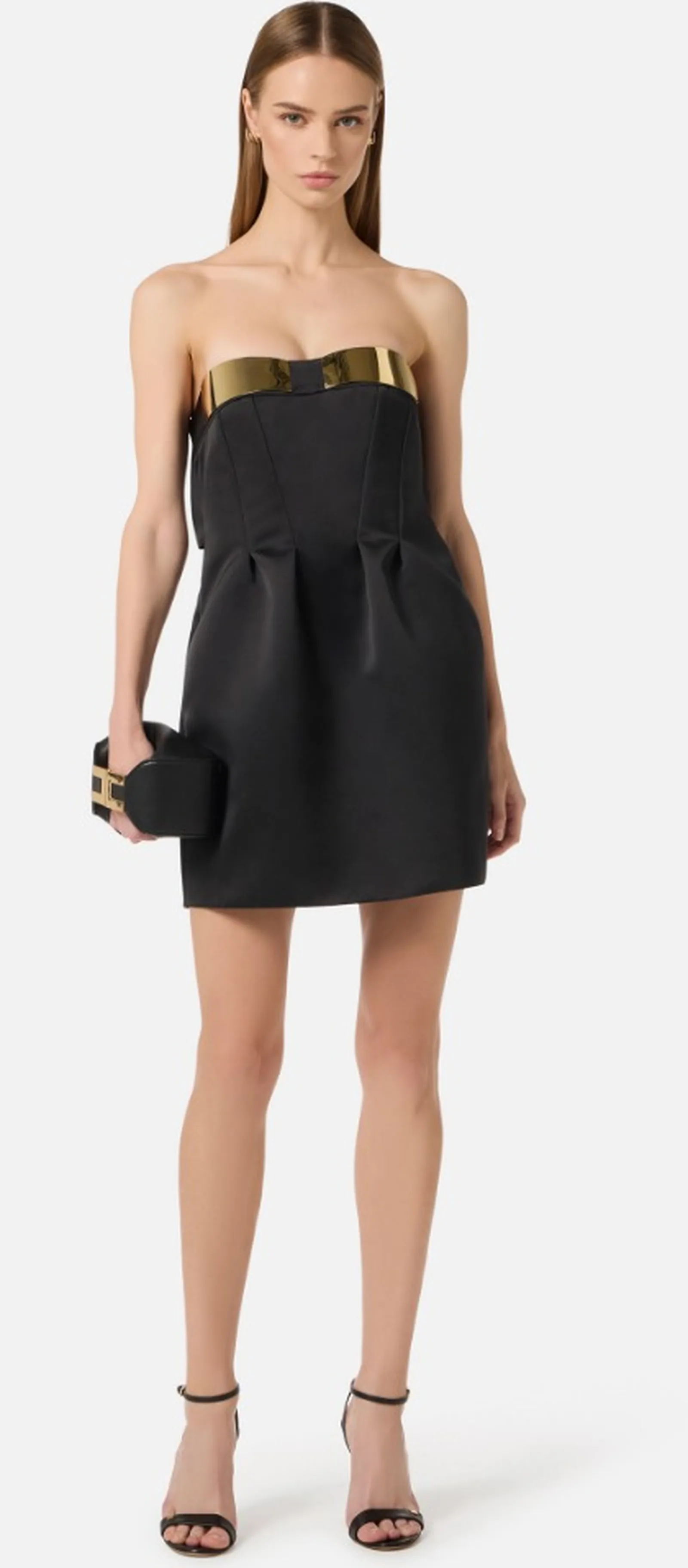 Elisabetta Franchi Mini Abito In Duchesse Con Coppe Gioiello Nero Ab94962E2 171620