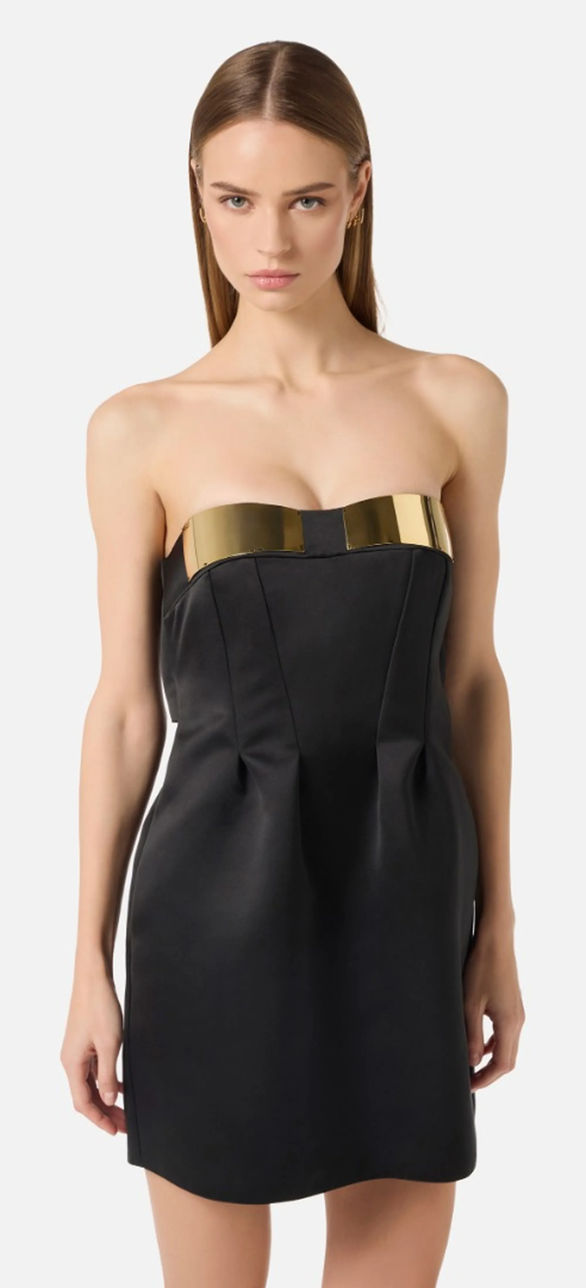 Elisabetta Franchi Mini Abito In Duchesse Con Coppe Gioiello Nero Ab94962E2 171621