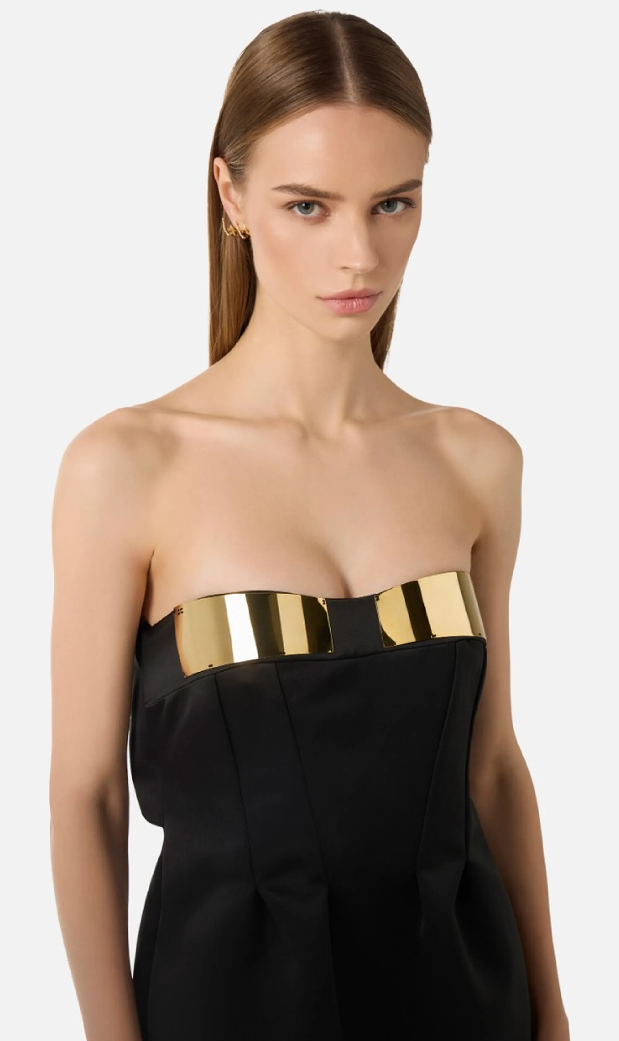 Elisabetta Franchi Mini Abito In Duchesse Con Coppe Gioiello Nero Ab94962E2 171622