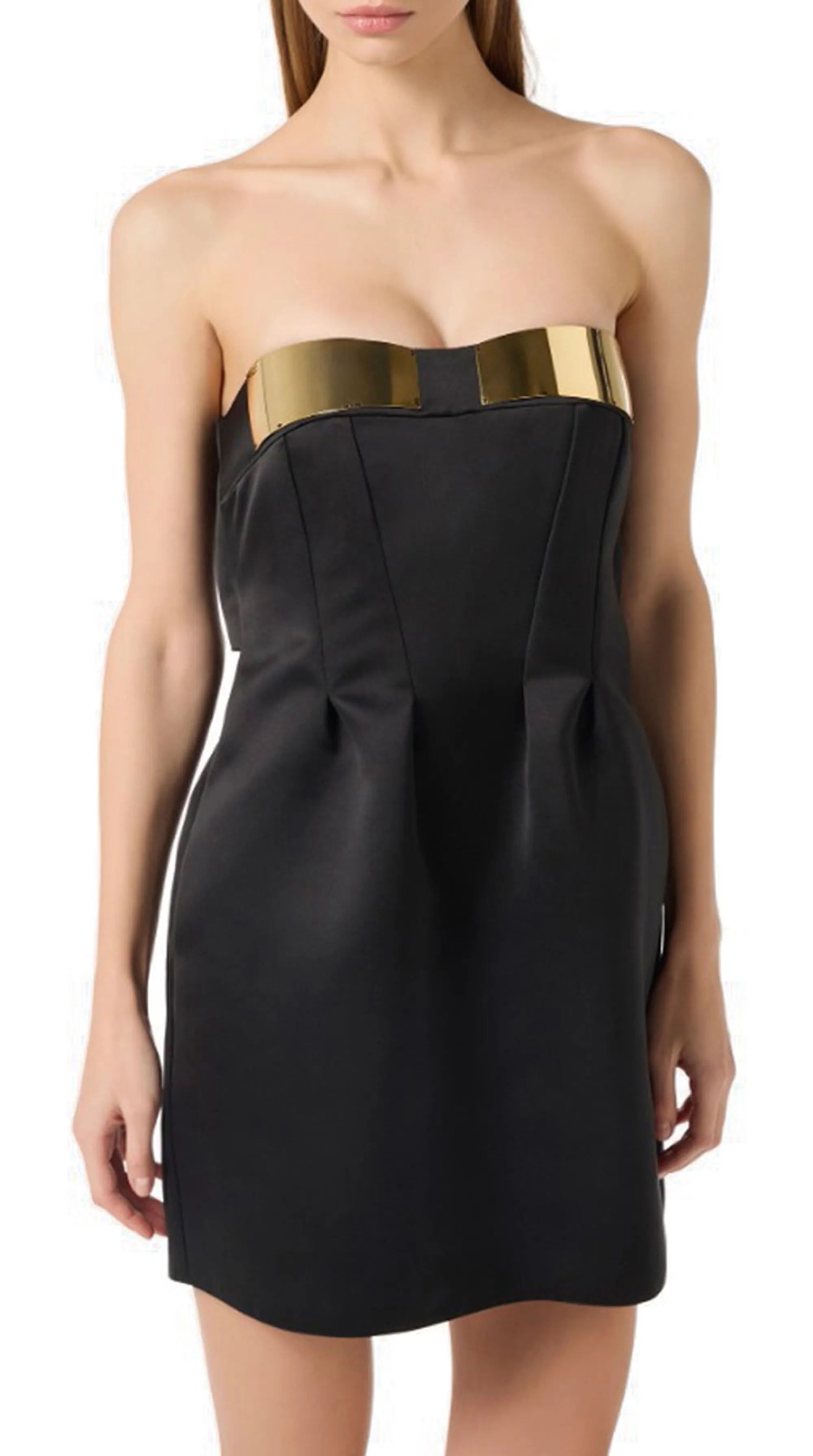 Elisabetta Franchi Mini Abito In Duchesse Con Coppe Gioiello Nero Ab94962E2 178434