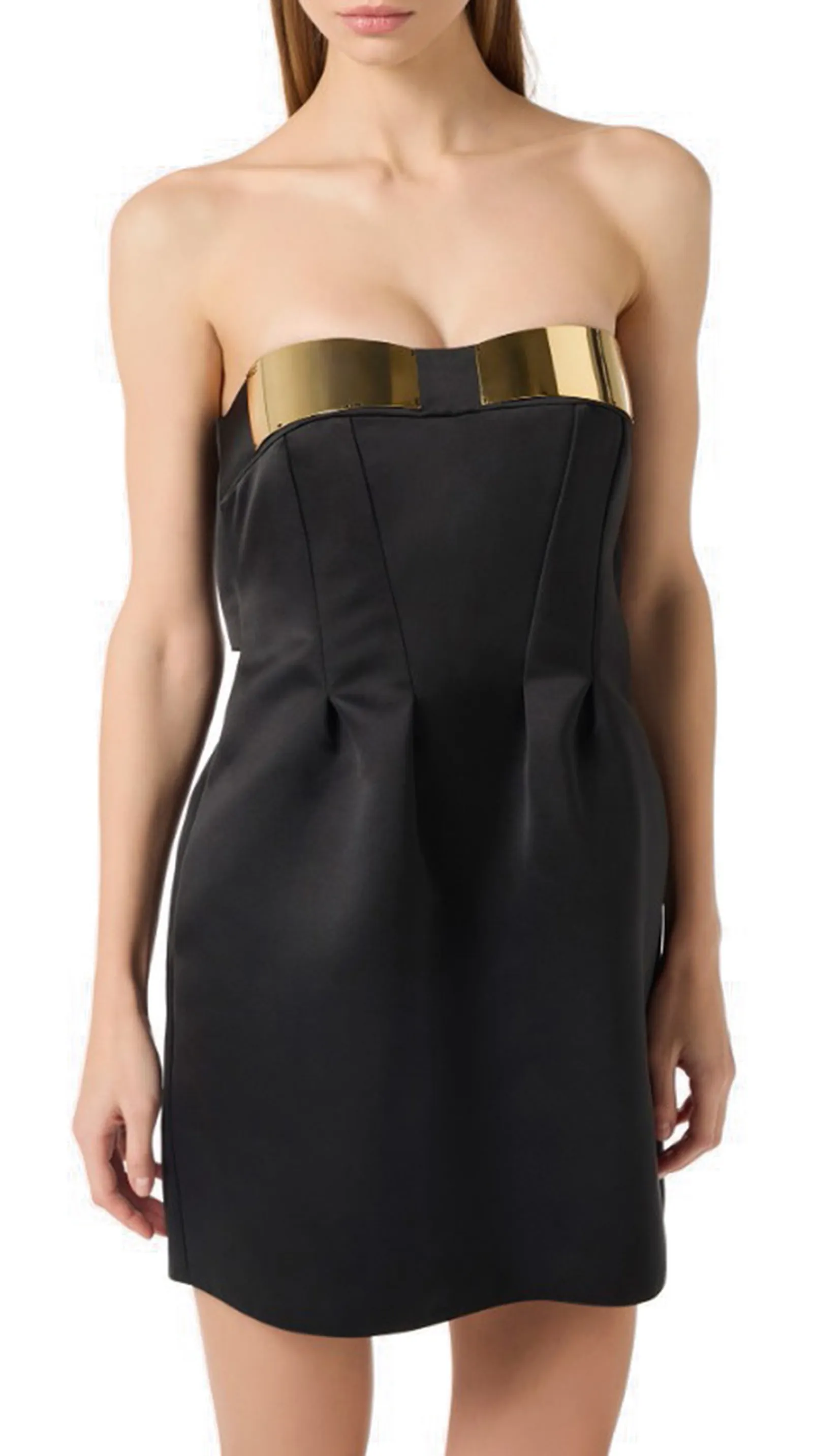 Elisabetta Franchi Mini Abito In Duchesse Con Coppe Gioiello Nero Ab94962E2 178434