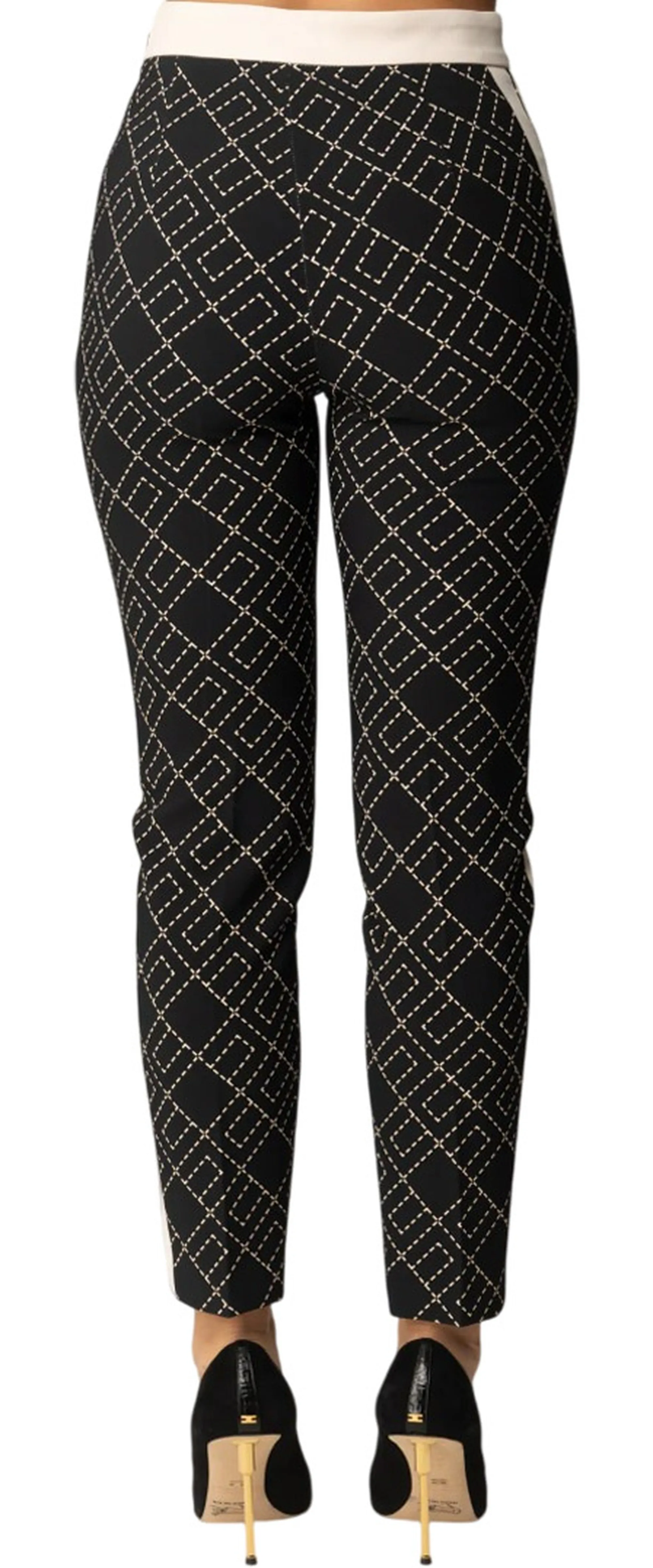 Elisabetta Franchi B'Two-Tone Double Crepe Trousers With Print' Black Pas0156E2 167171