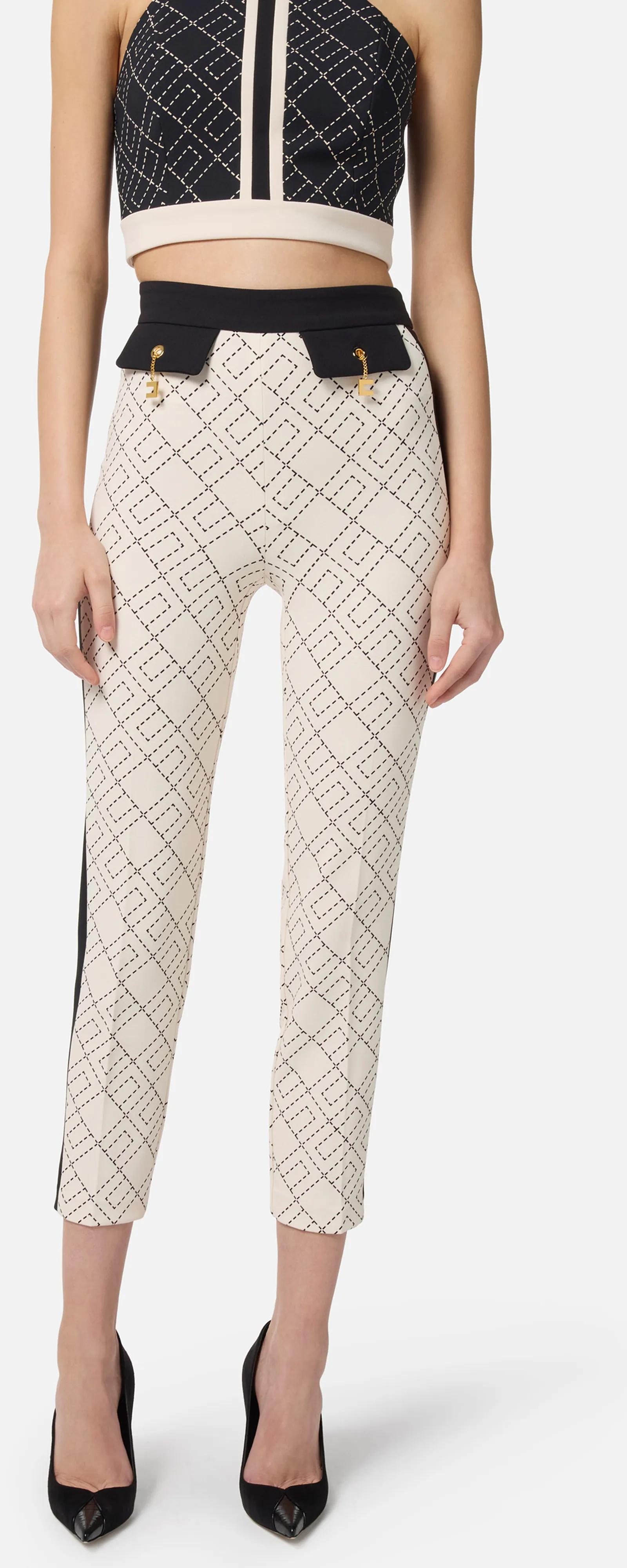 Elisabetta Franchi Pantalone Bi Color In Doppio Crepe Con Stampa Pas0156E2 153335