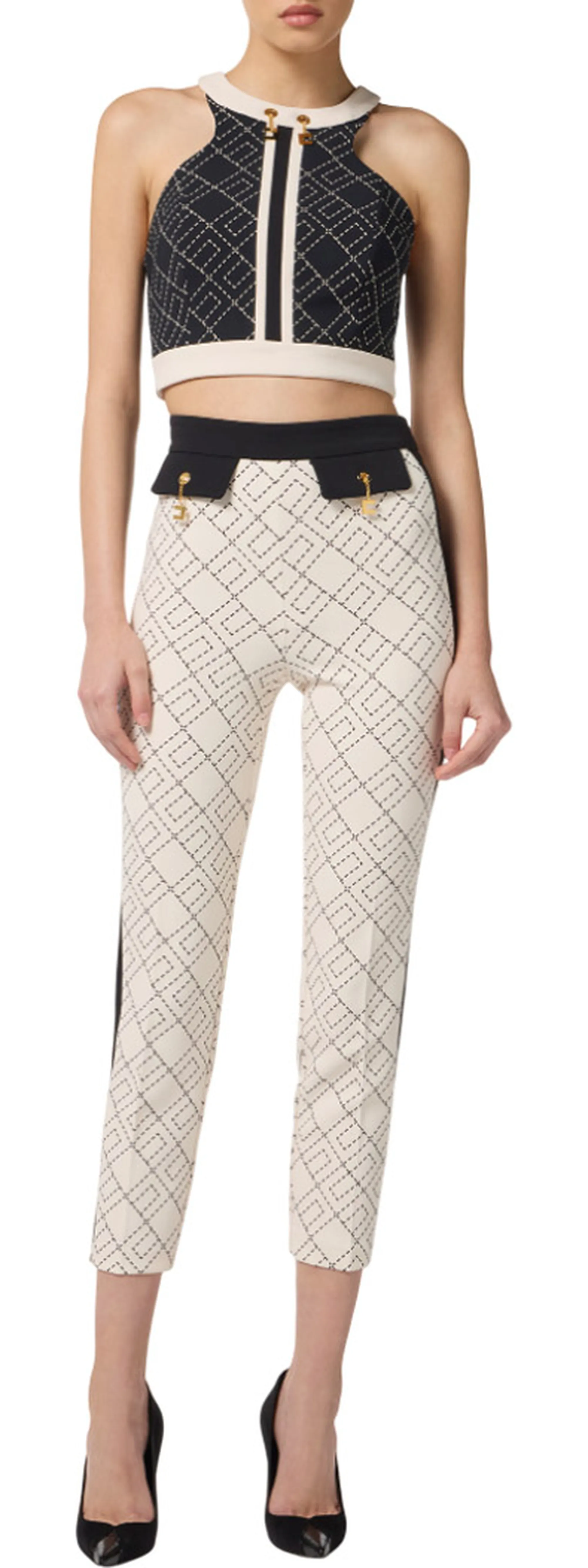 Elisabetta Franchi Pantalone Bi Color In Doppio Crepe Con Stampa Pas0156E2 153521
