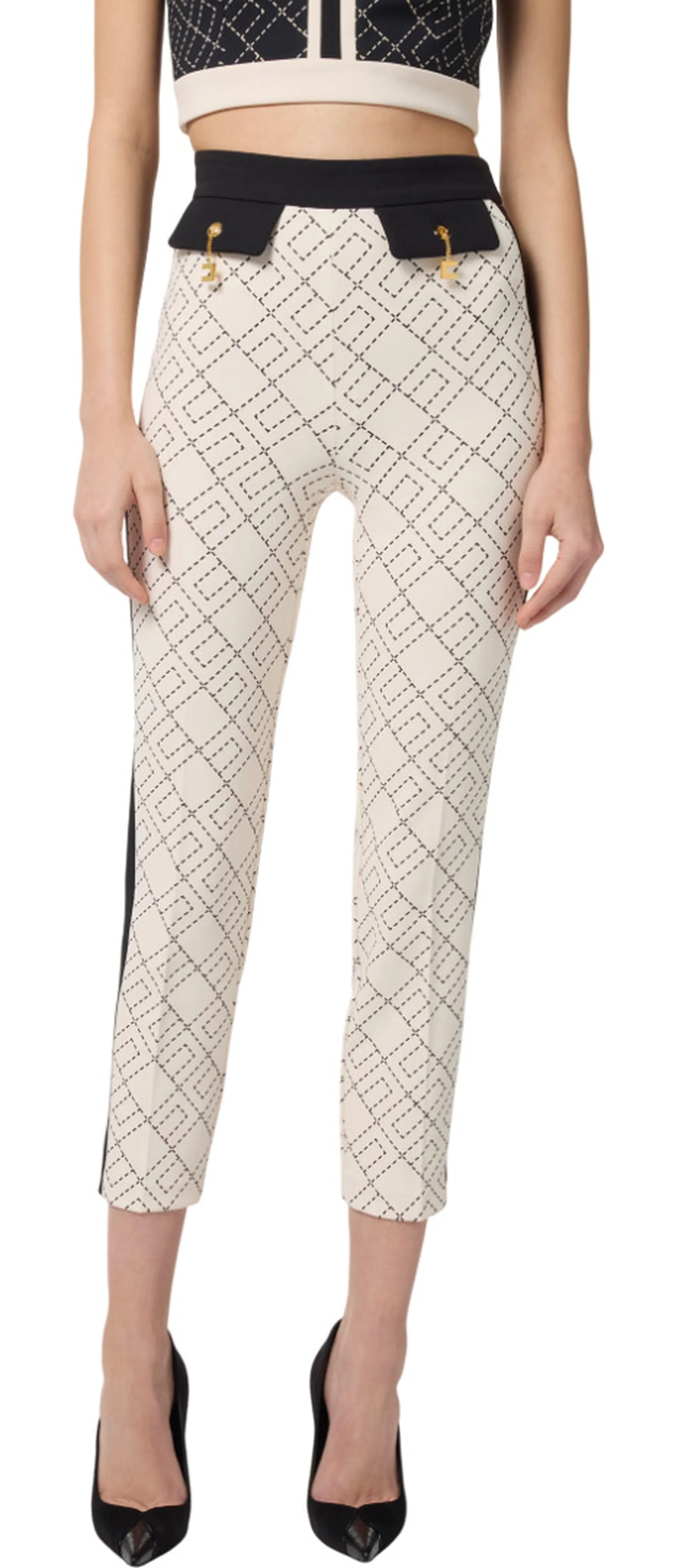 Elisabetta Franchi Pantalone Bi Color In Doppio Crepe Con Stampa Pas0156E2 153522