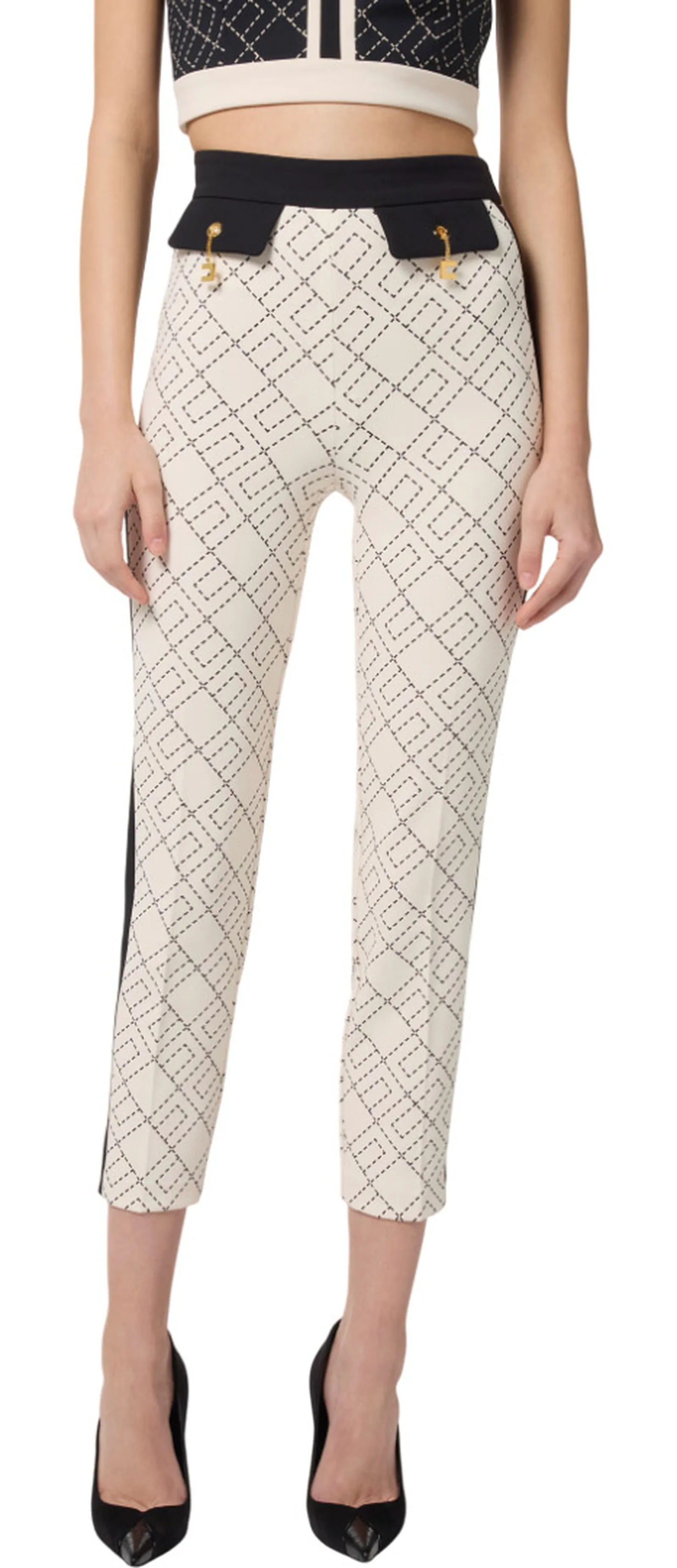 Elisabetta Franchi Pantalone Bi Color In Doppio Crepe Con Stampa Pas0156E2 153522
