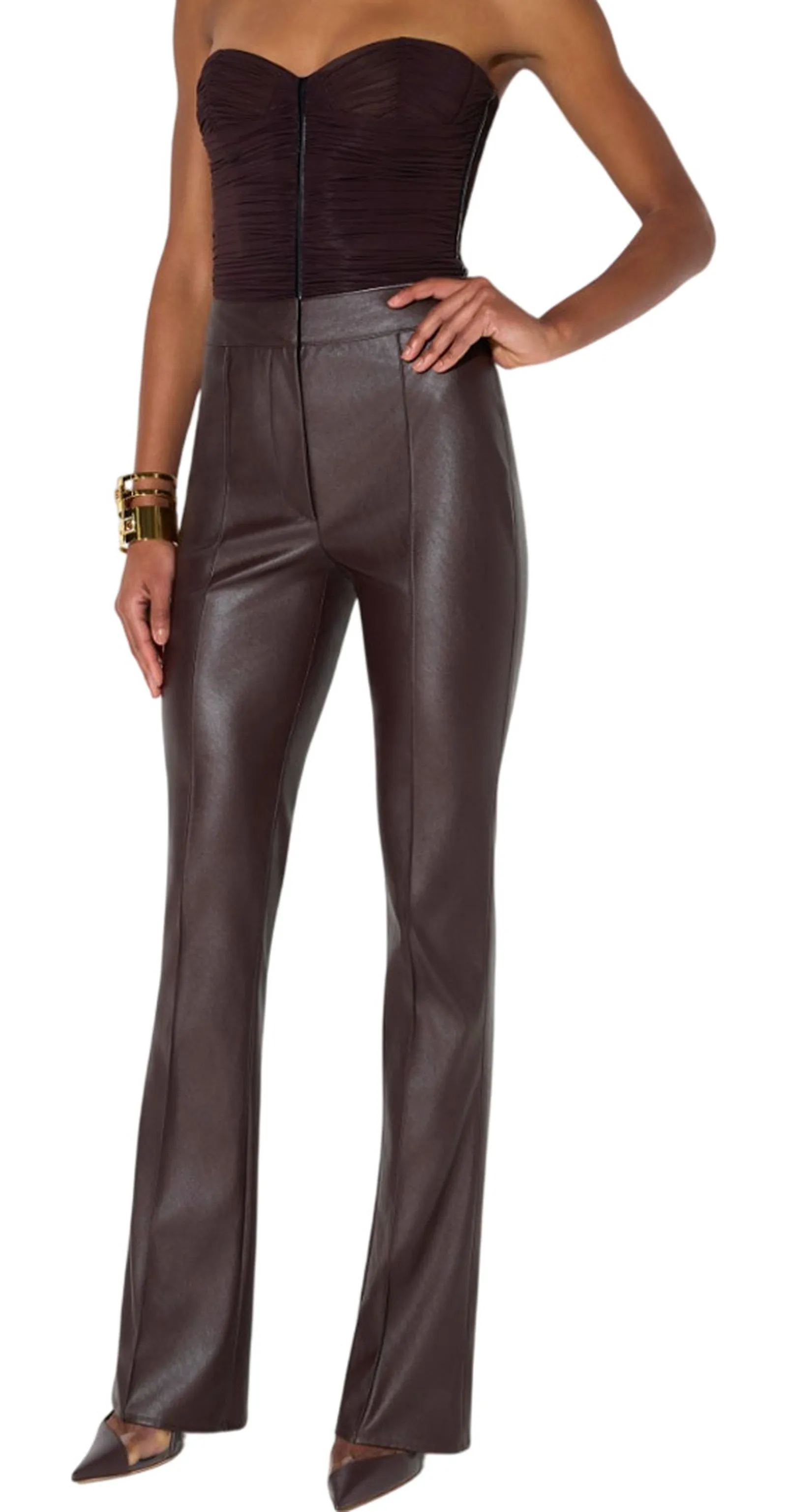 Elisabetta Franchi Pantalone Con Nervature Cioccolato Pa18866E2 188867
