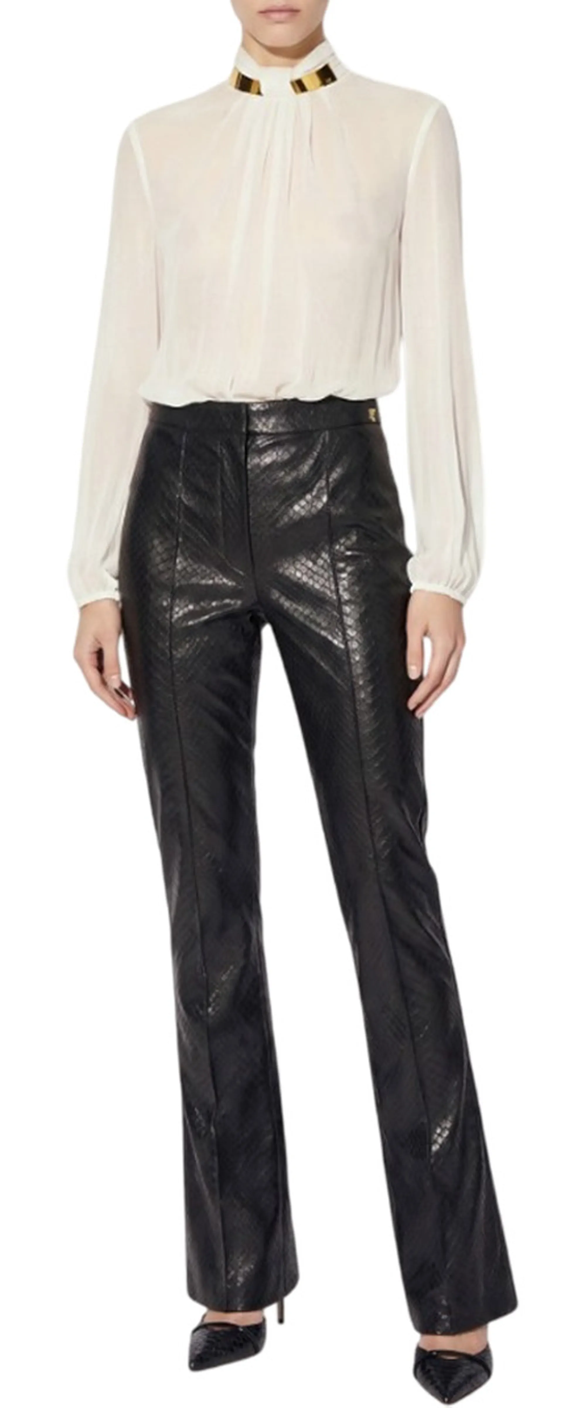 Elisabetta Franchi Pantalone Con Trama A Squame Nero Pa22567E2 184995