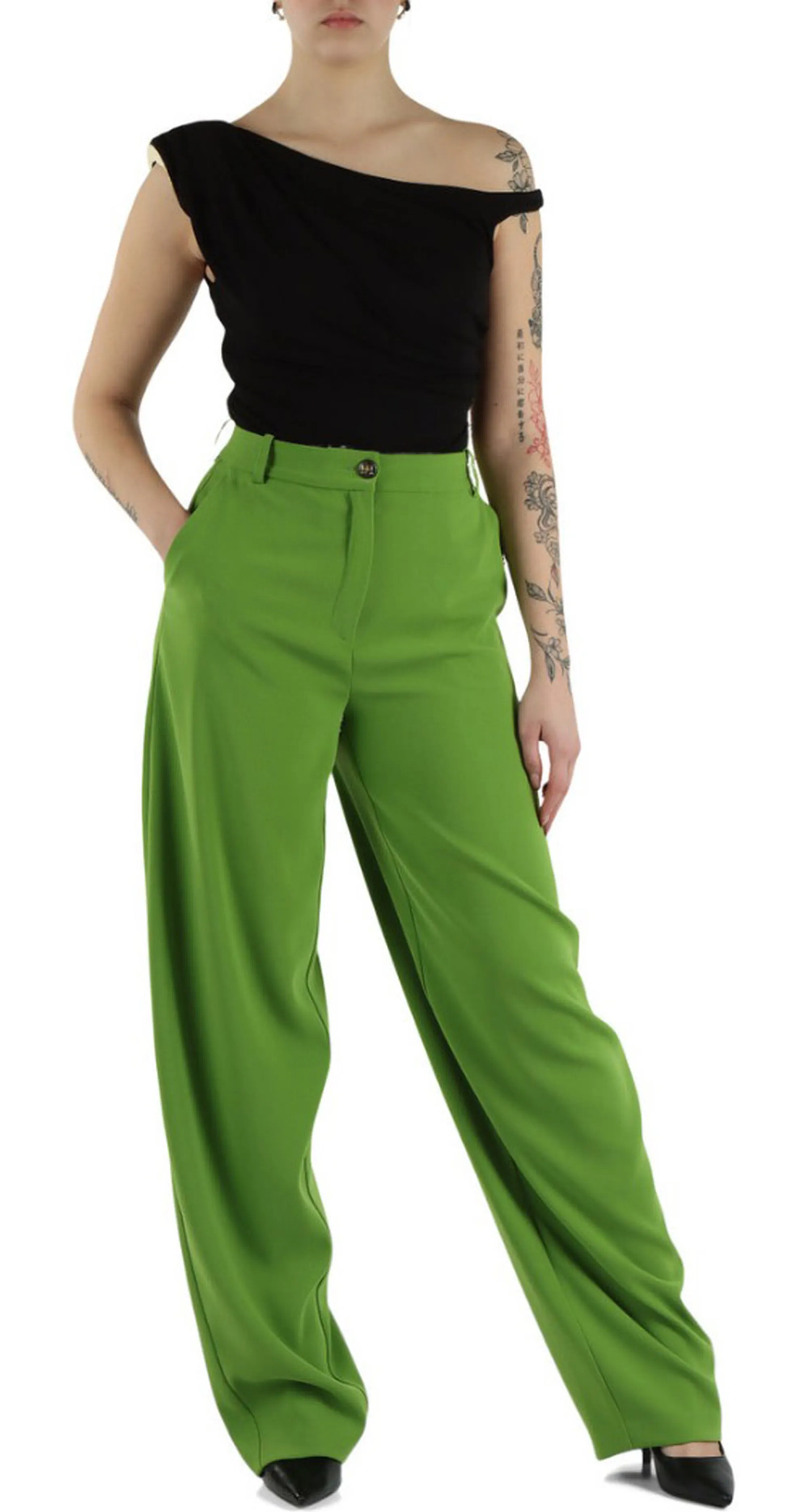 Elisabetta Franchi B'Lightweight Crepe Trousers' Green Pa17861E2 177814