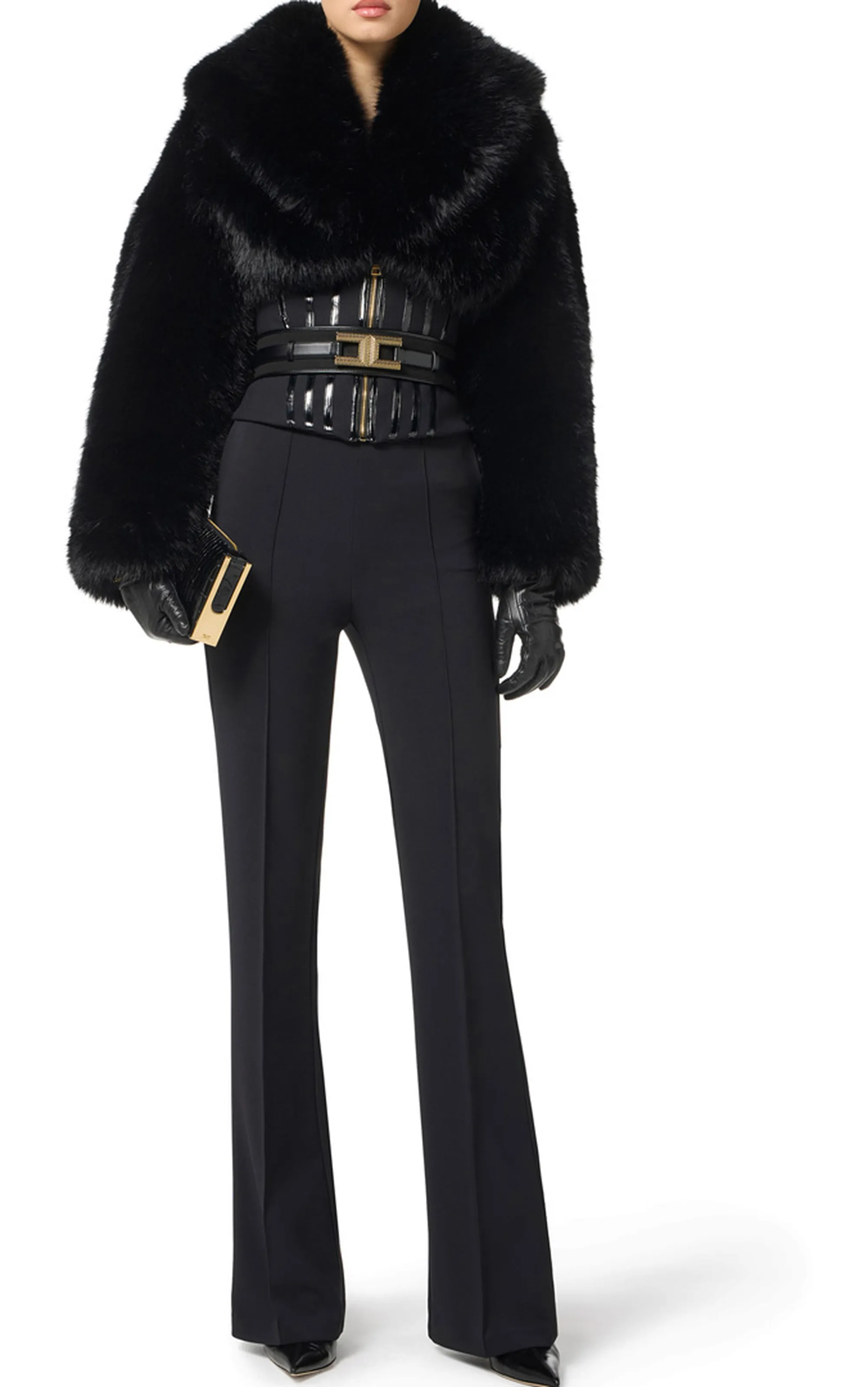 Elisabetta Franchi B'Lightweight Crepe Trousers With Jewel Chain' Black Pa14157E2 153873