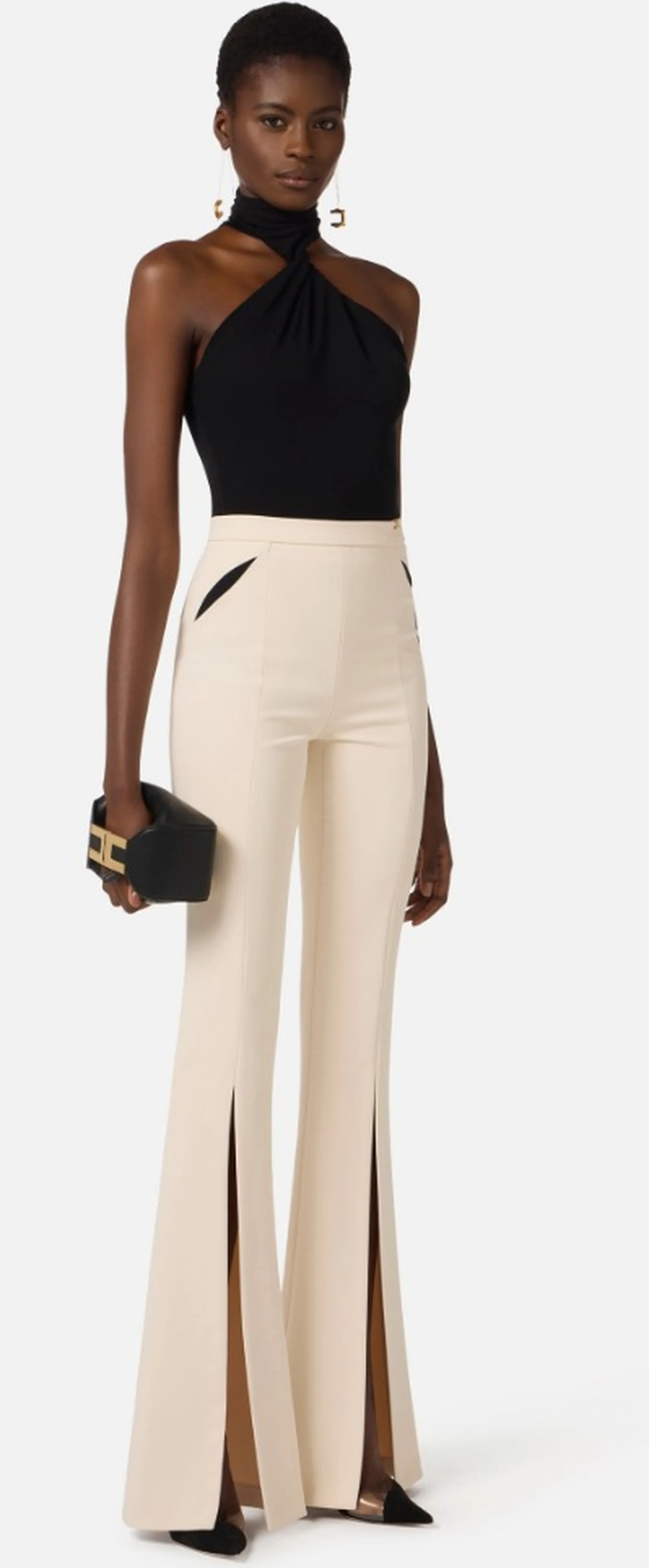 Elisabetta Franchi B'Lightweight Crepe Trousers With Cut-Outs And Slits' Butter Pa15961E2 172446