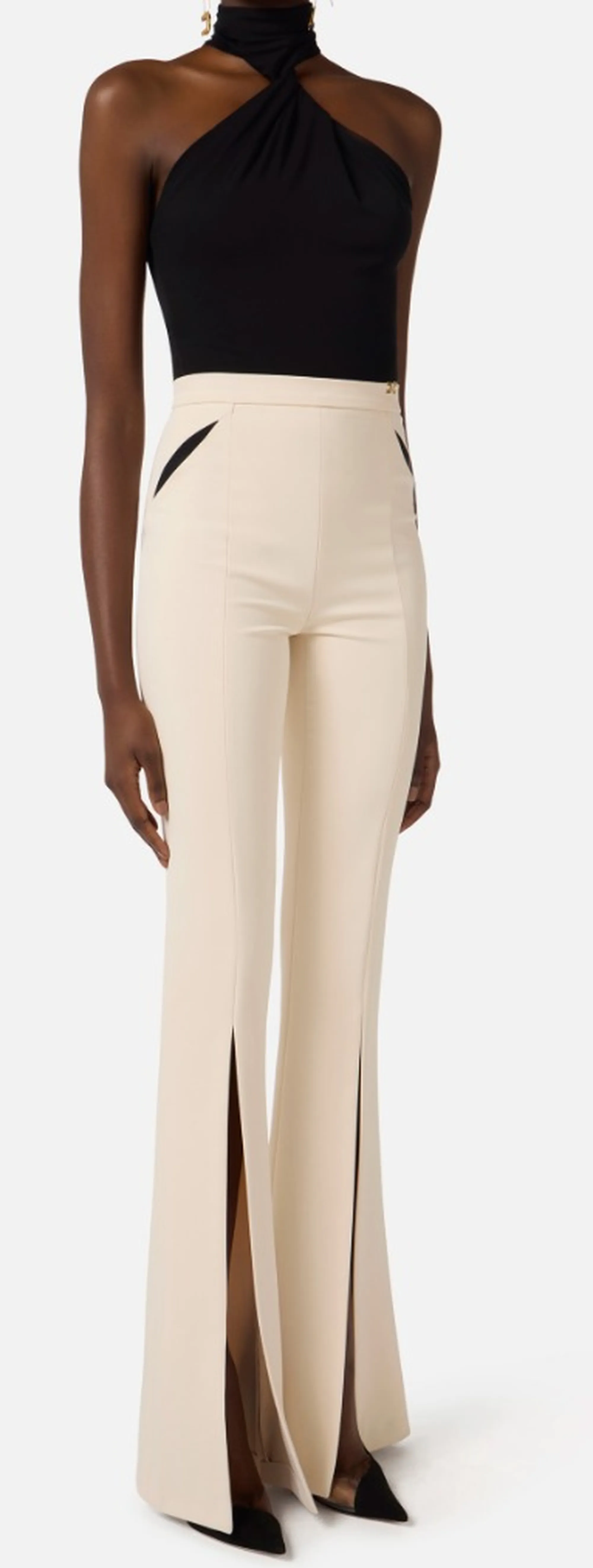 Elisabetta Franchi B'Lightweight Crepe Trousers With Cut-Outs And Slits' Butter Pa15961E2 172447