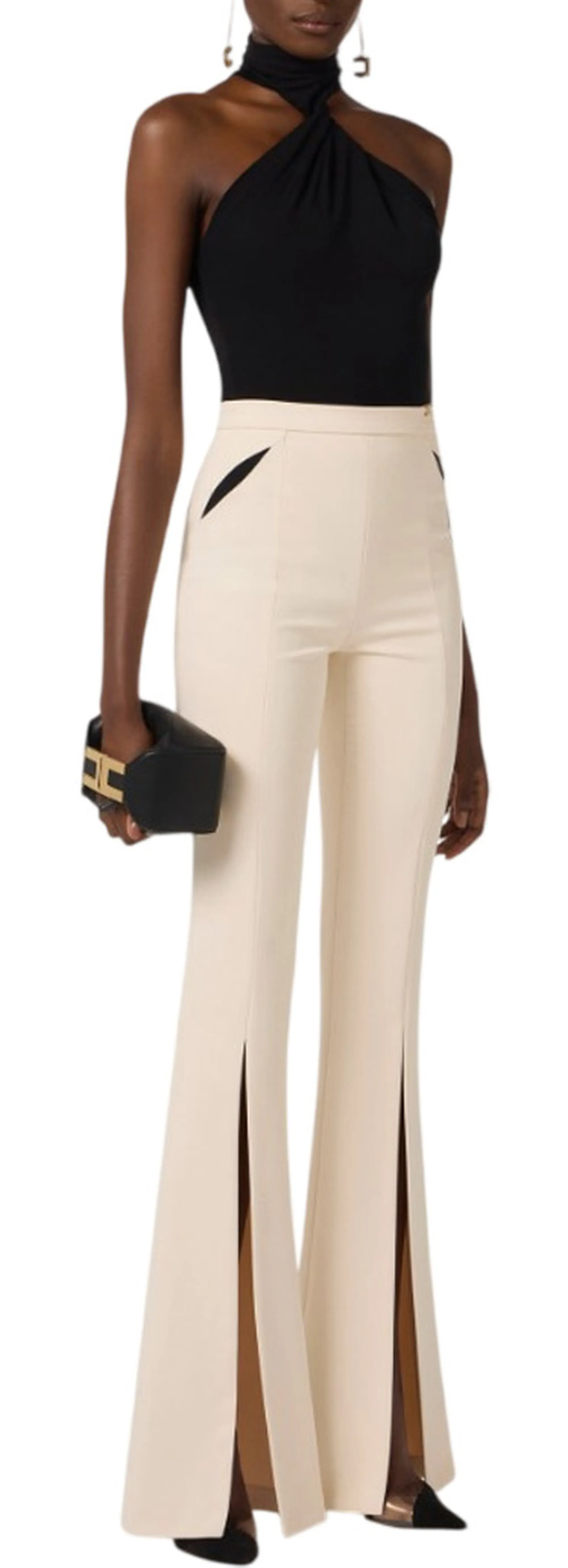 Elisabetta Franchi B'Lightweight Crepe Trousers With Cut-Outs And Slits' Butter Pa15961E2 176658