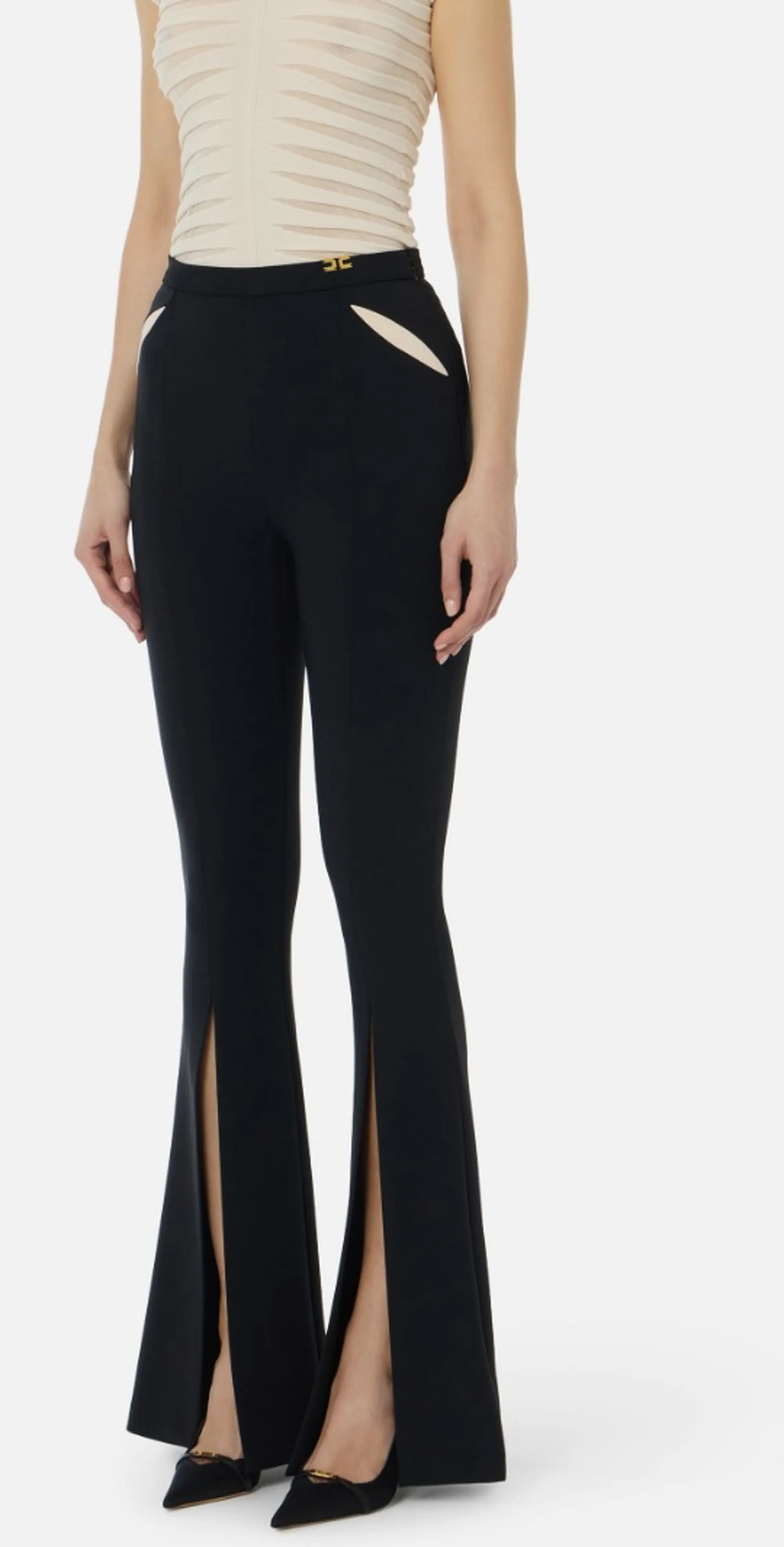 Elisabetta Franchi B'Lightweight Crepe Trousers With Cut-Outs And Slits' Black Pa15961E2 172442