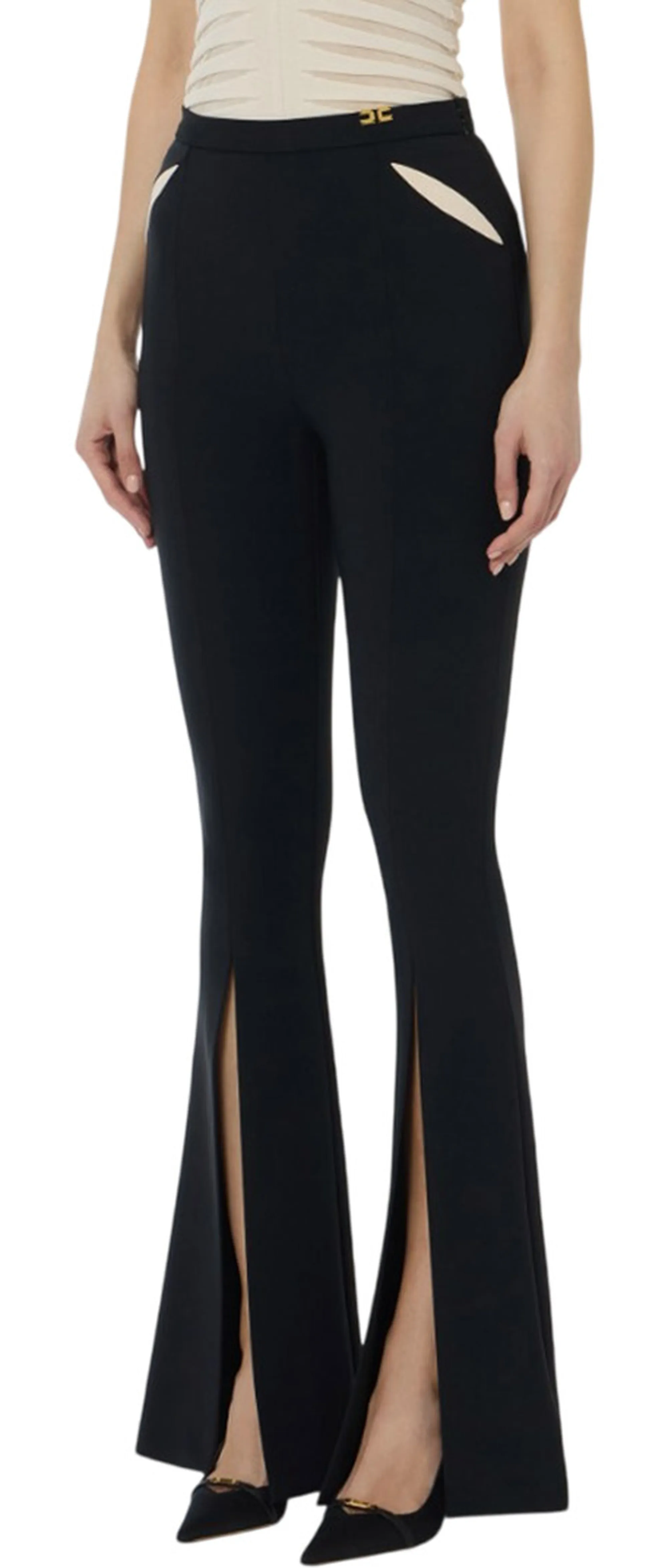 Elisabetta Franchi B'Lightweight Crepe Trousers With Cut-Outs And Slits' Black Pa15961E2 176653