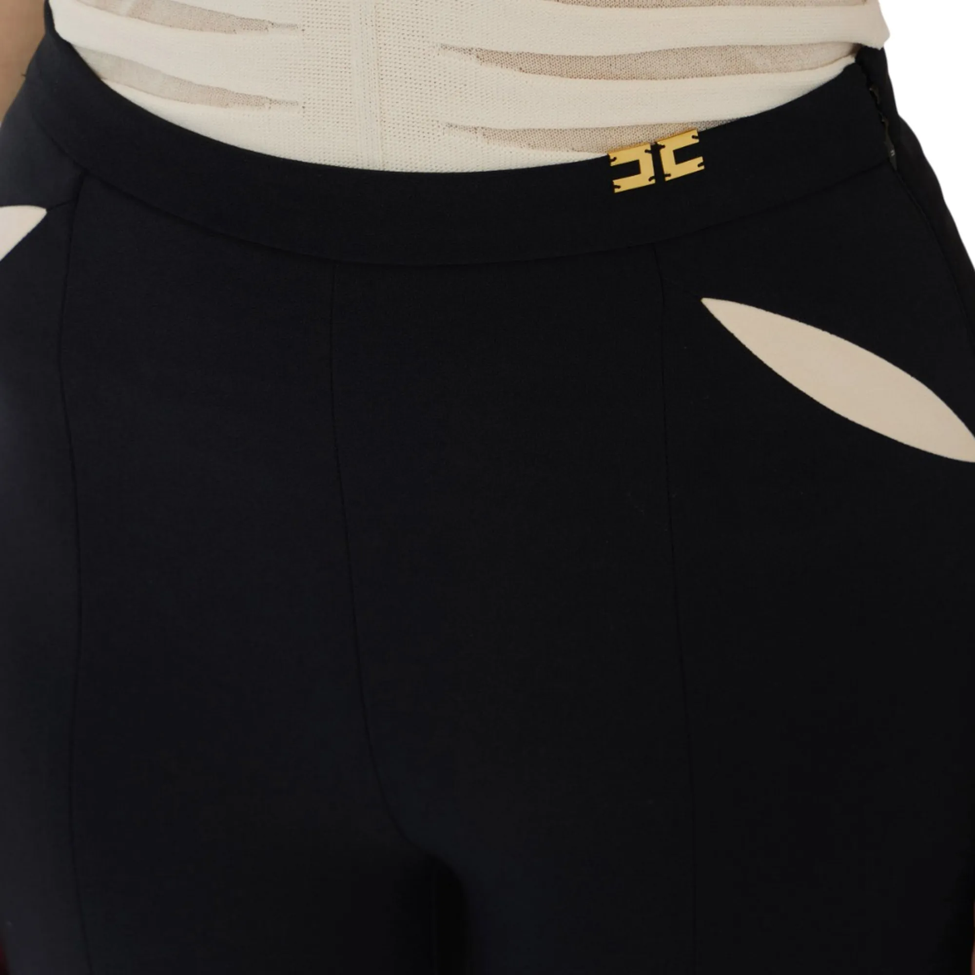 Elisabetta Franchi B'Lightweight Crepe Trousers With Cut-Outs And Slits' Black Pa15961E2 176655