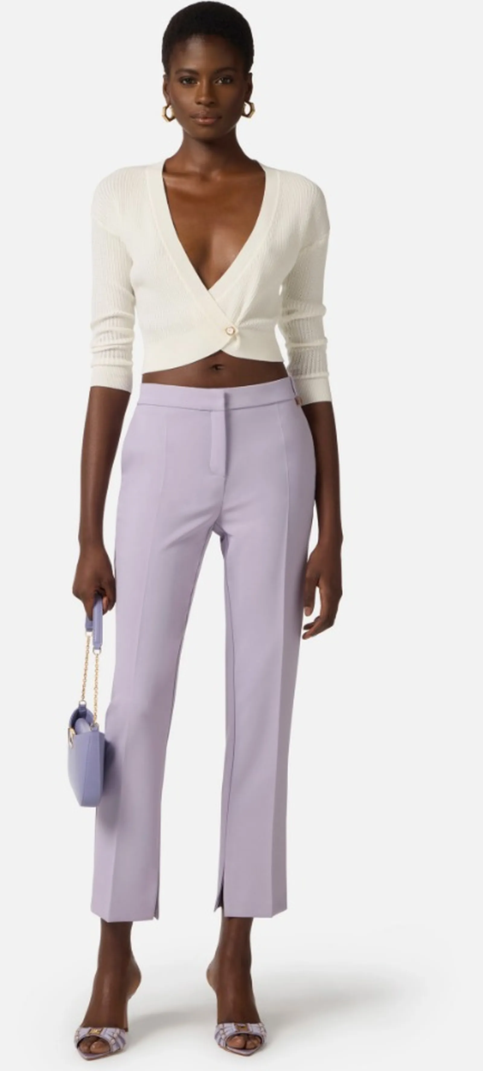 Elisabetta Franchi Pantalone In Crepe Leggero Con Logo Charm Lilla Pa16661E2 171414