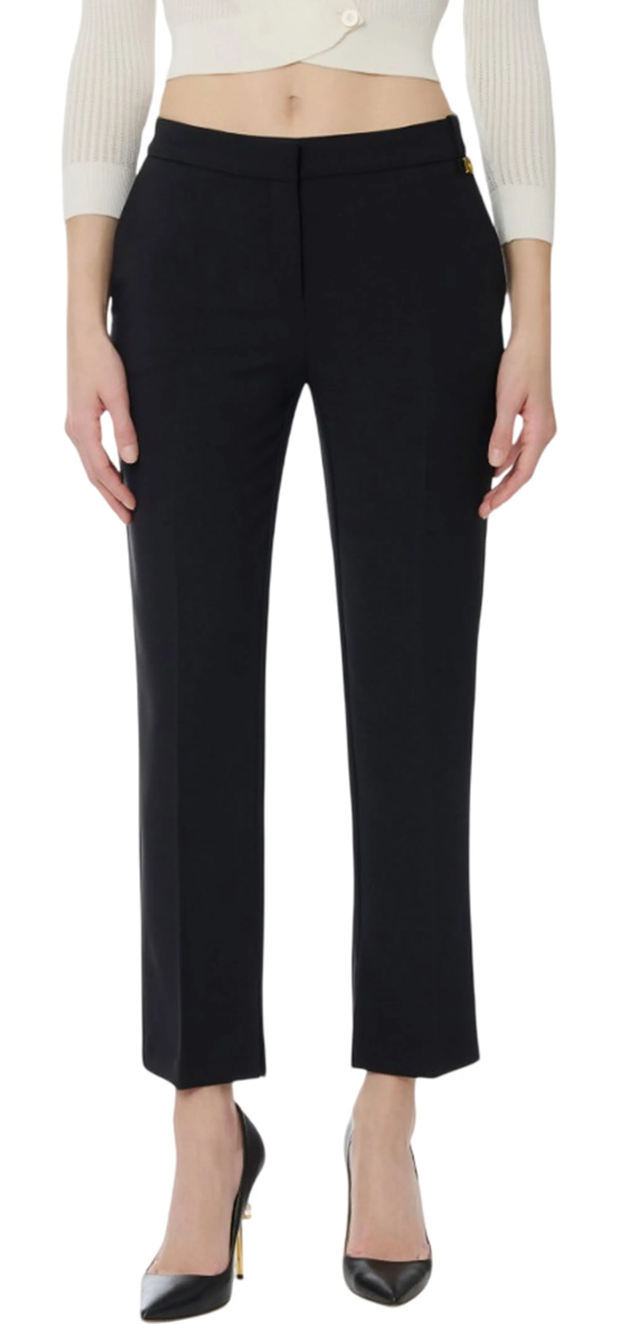 Elisabetta Franchi B'Lightweight Crepe Trousers With Charm Logo' Black Pa16661E2 177885