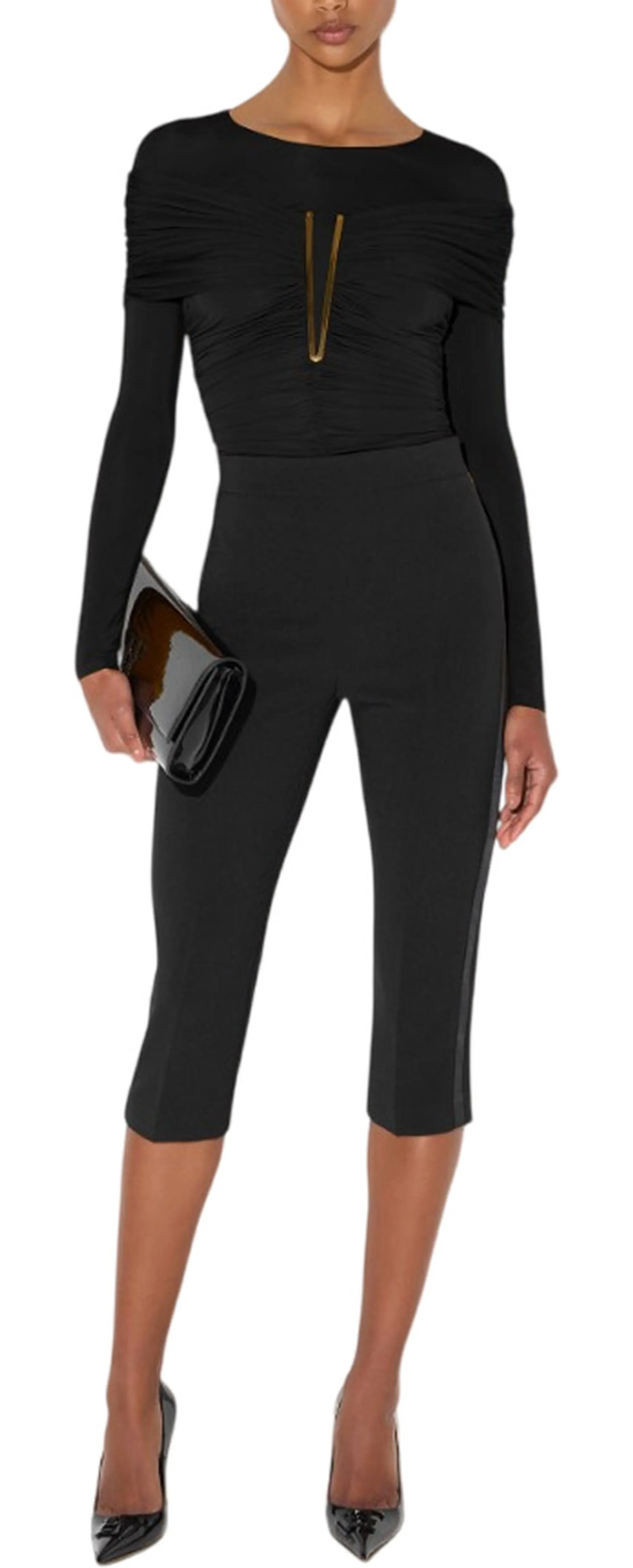 Elisabetta Franchi B'Lightweight Crepe And Satin Trousers' Black Pa20567E2 188883