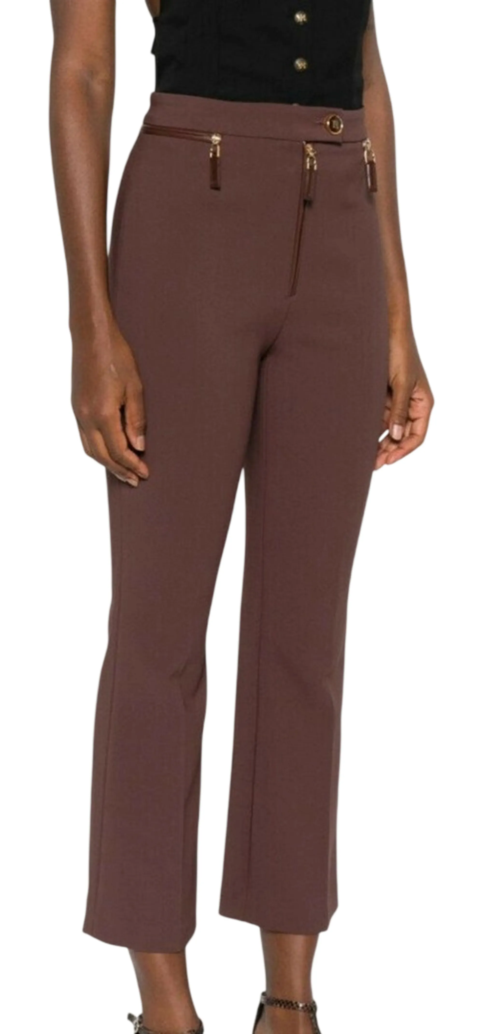 Elisabetta Franchi Pantalone In Doppio Crepe Caffe Pa10856E2 182541