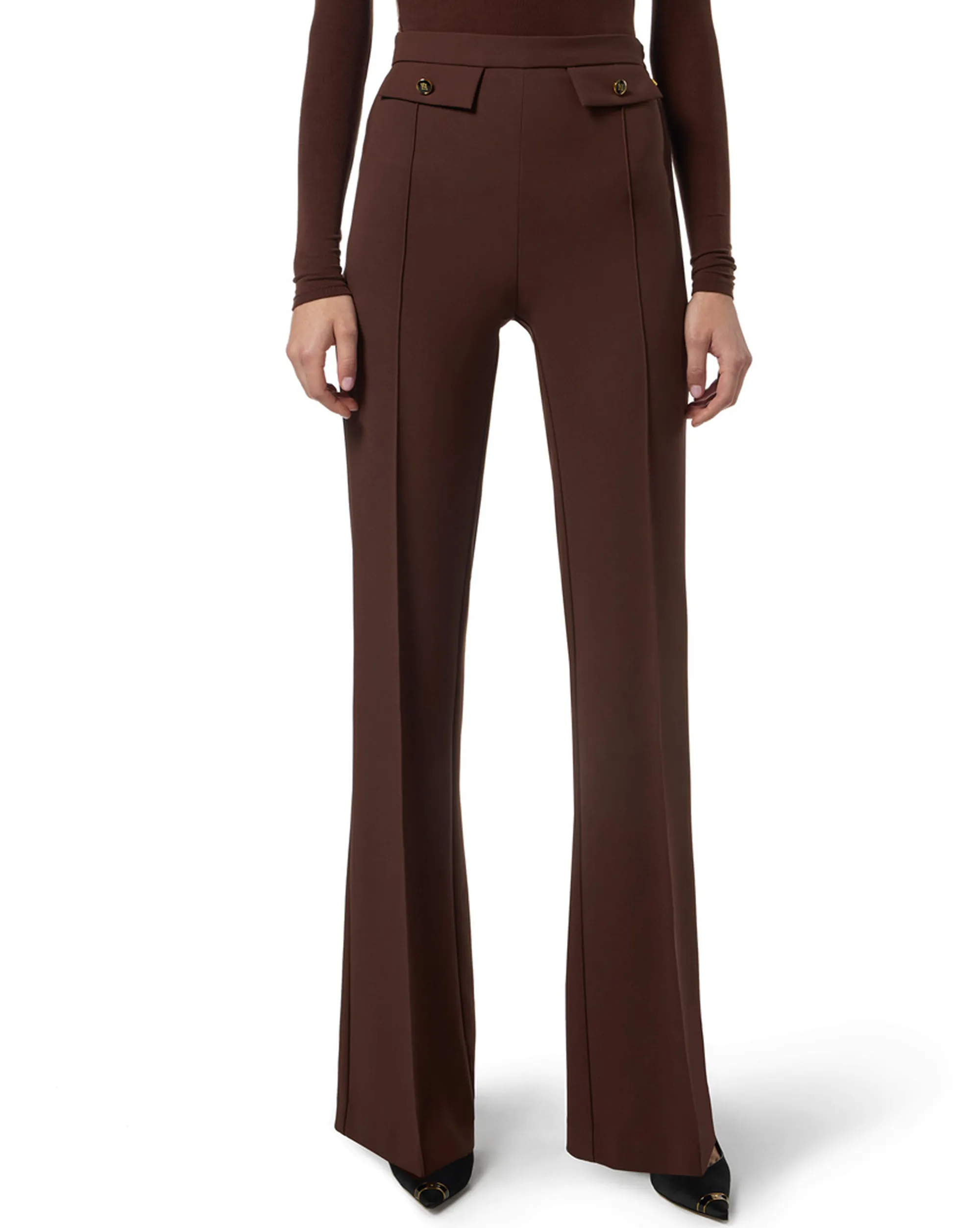 Elisabetta Franchi Pantalone In Doppio Crepe Caffe Pa12156E2 153544