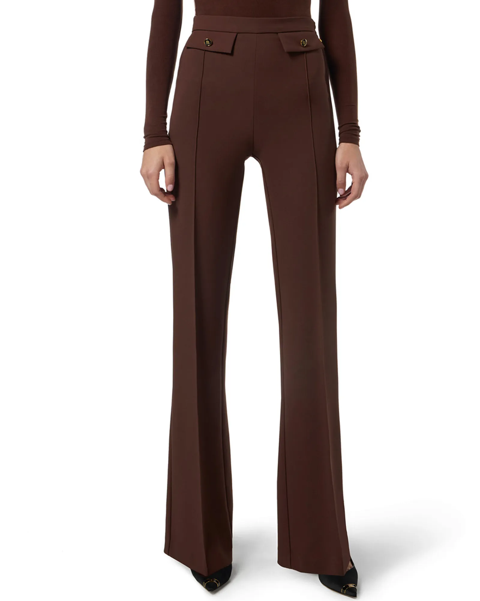 Elisabetta Franchi Pantalone In Doppio Crepe Caffe Pa12156E2 153544