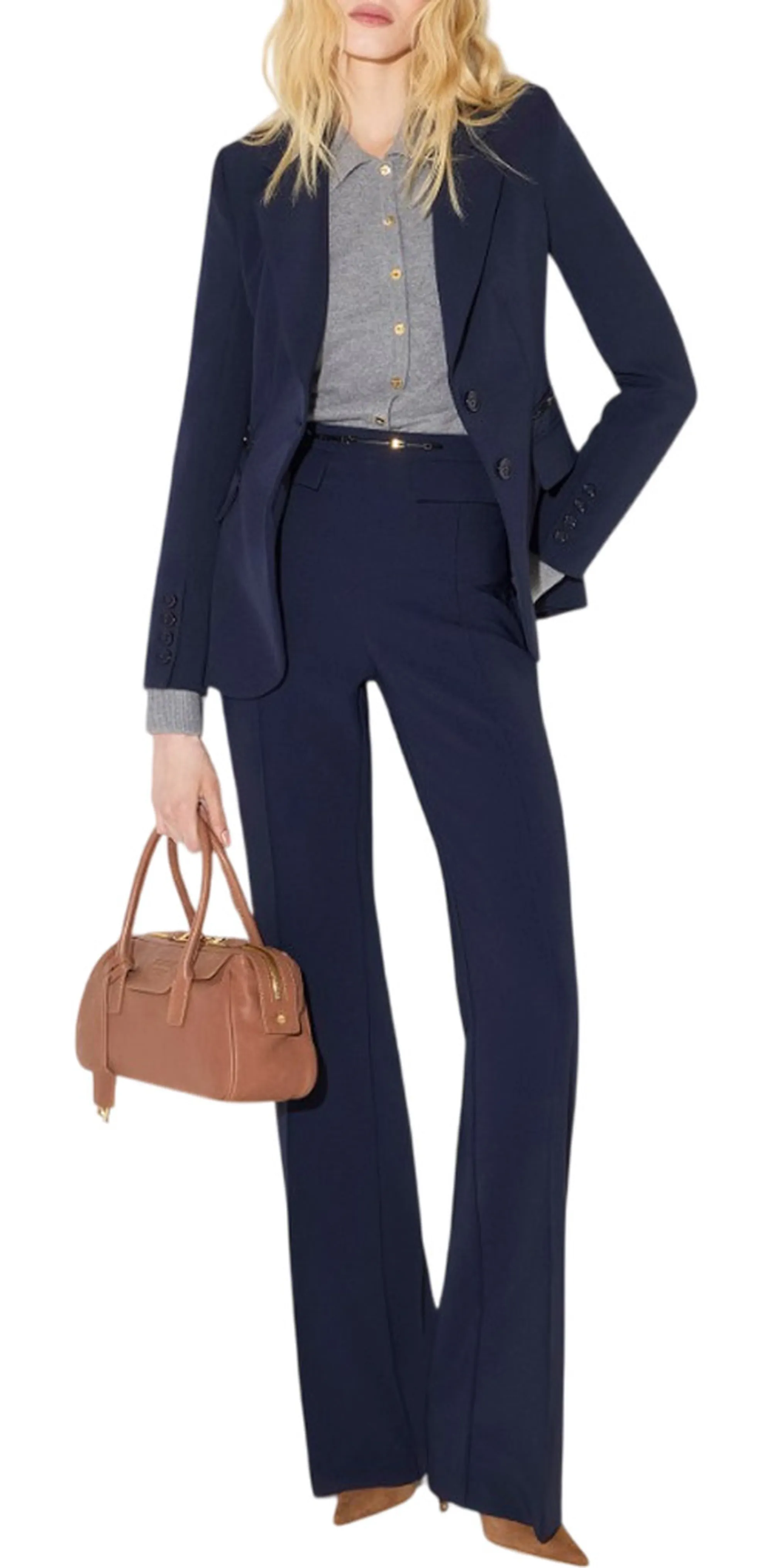 Elisabetta Franchi Pantalone In Doppio Crepe Stretch Blu Pa19666E2 185042