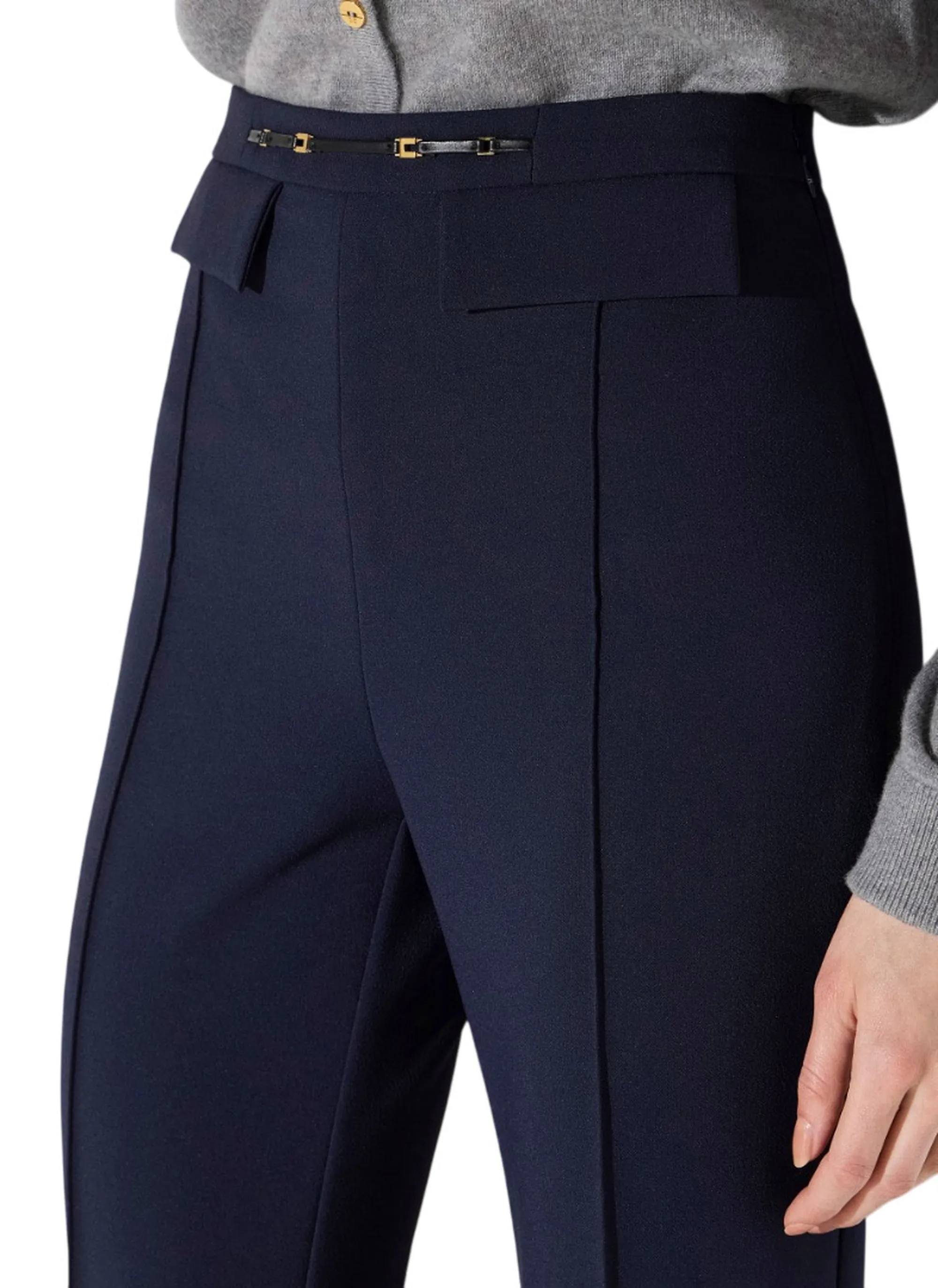 Elisabetta Franchi Pantalone In Doppio Crepe Stretch Blu Pa19666E2 185044