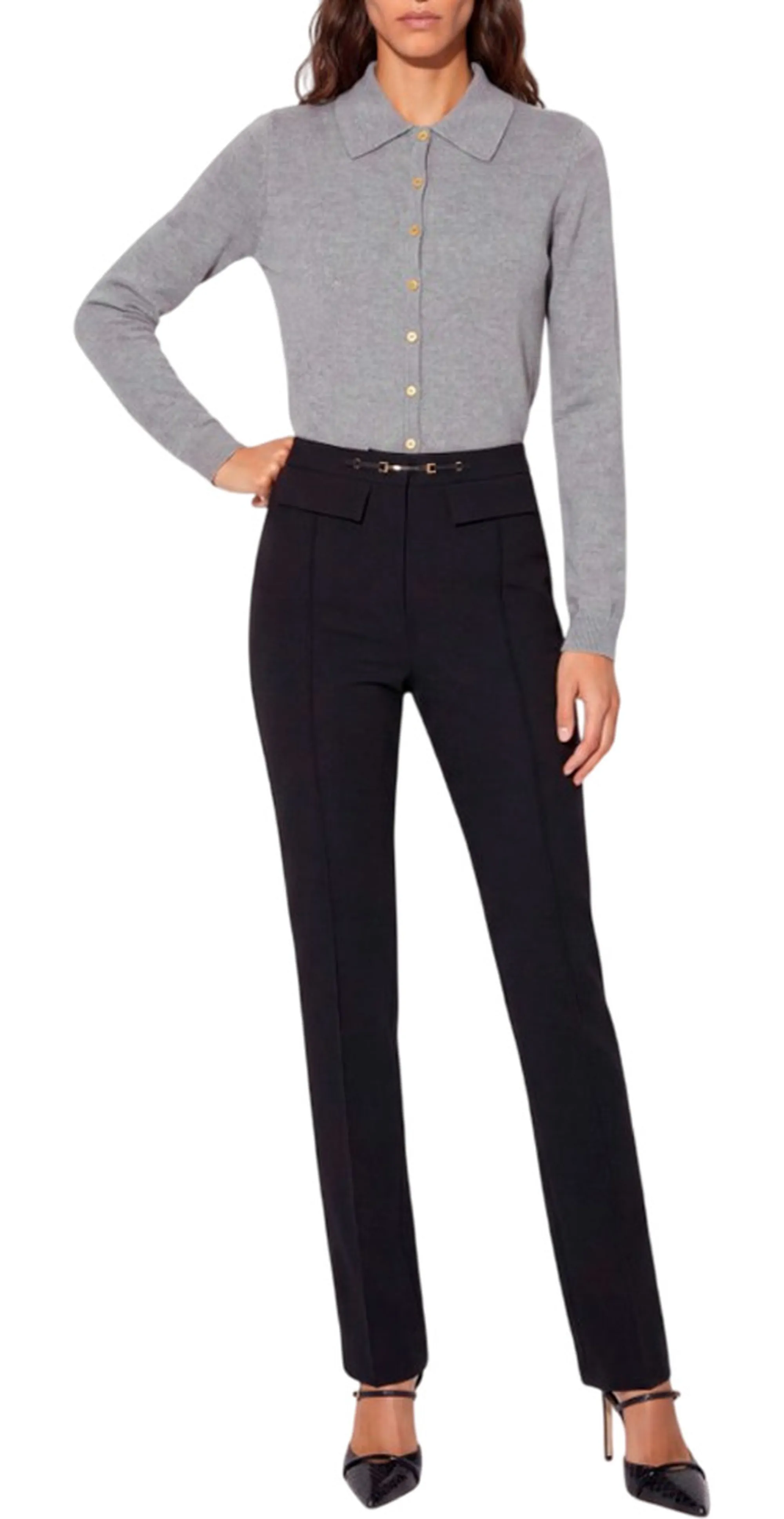 Elisabetta Franchi Pantalone In Doppio Crepe Stretch Nero Pa19666E2 185036