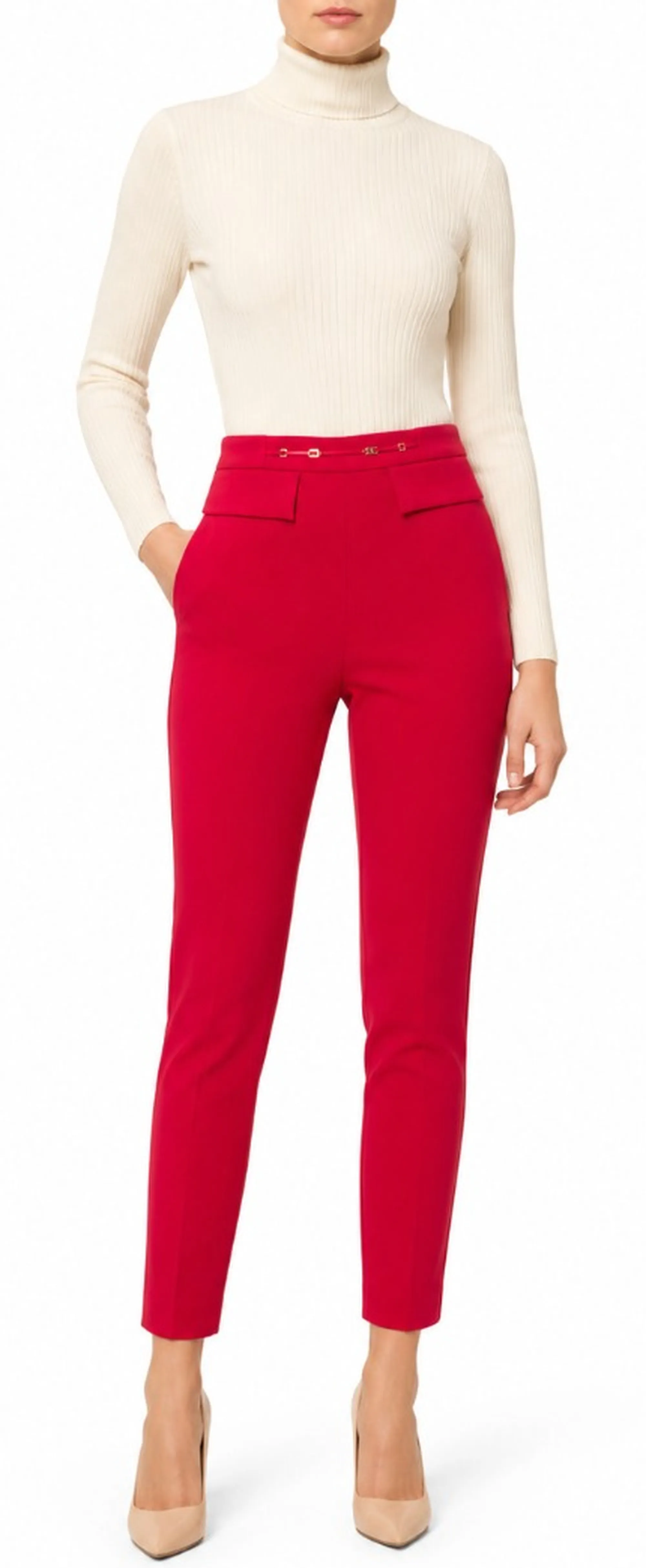 Elisabetta Franchi B'Double Stretch Crepe Trousers' Red Pa19566E2 185213