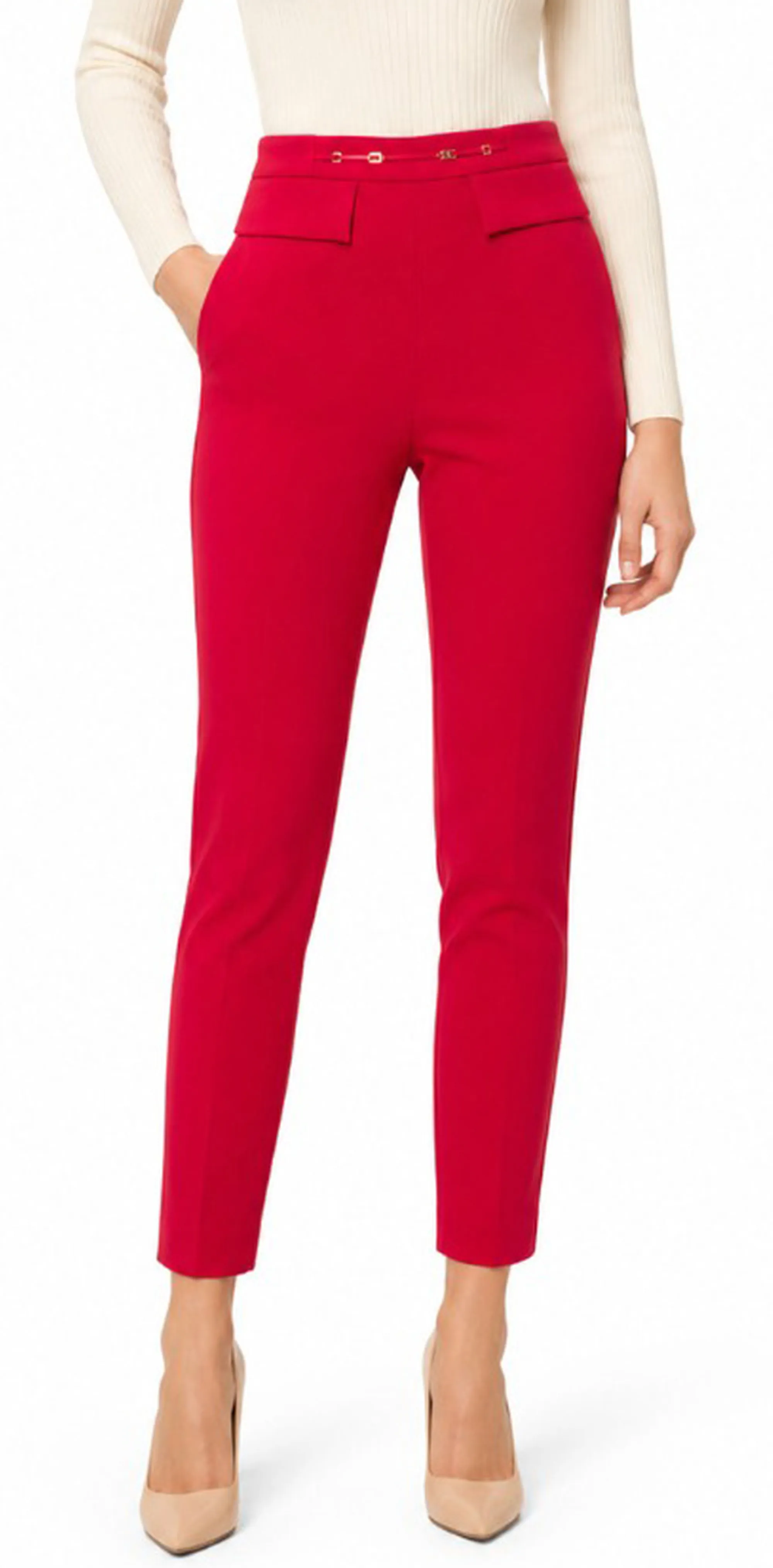 Elisabetta Franchi B'Double Stretch Crepe Trousers' Red Pa19566E2 185220