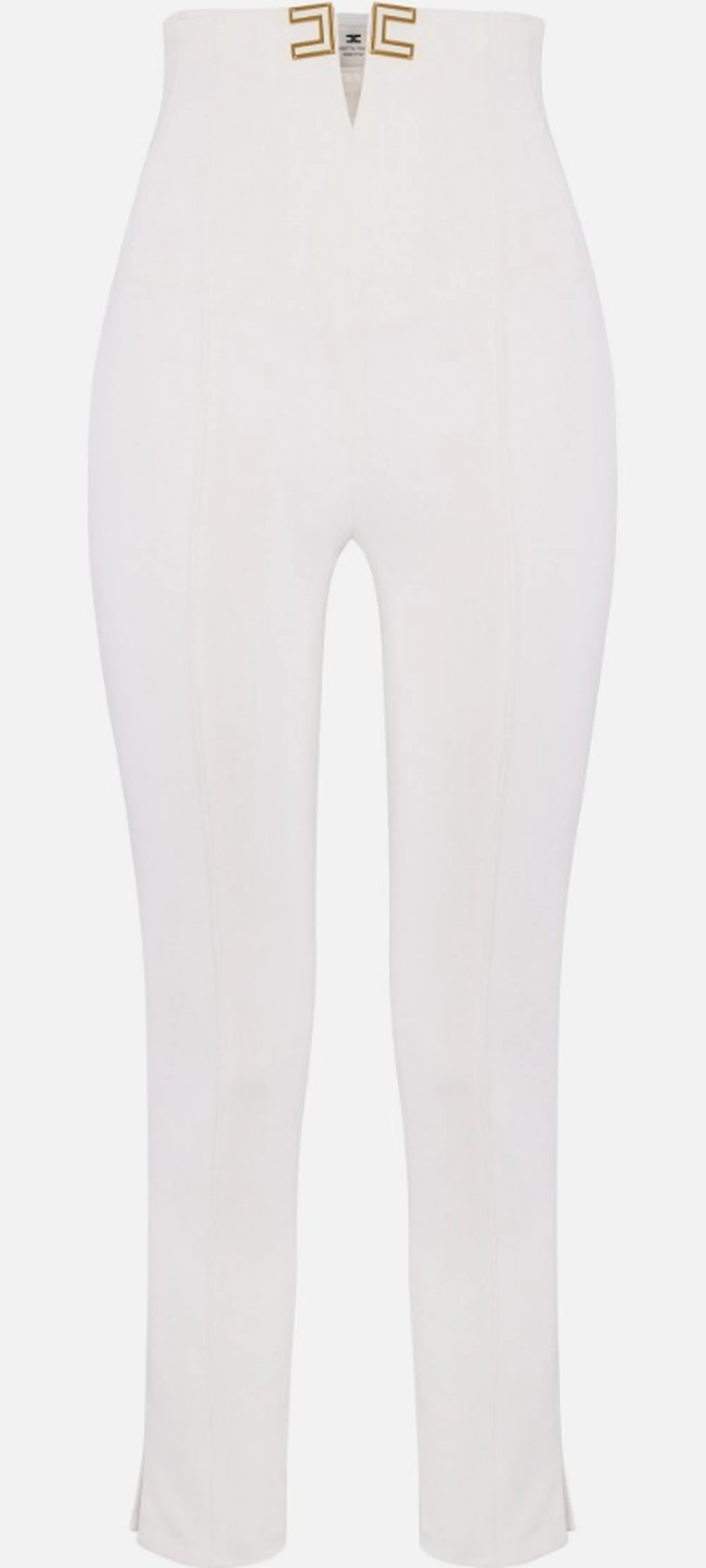 Elisabetta Franchi B'Double Stretch Crepe Trousers With Logo Details' Ivory Pa16361E2 172416