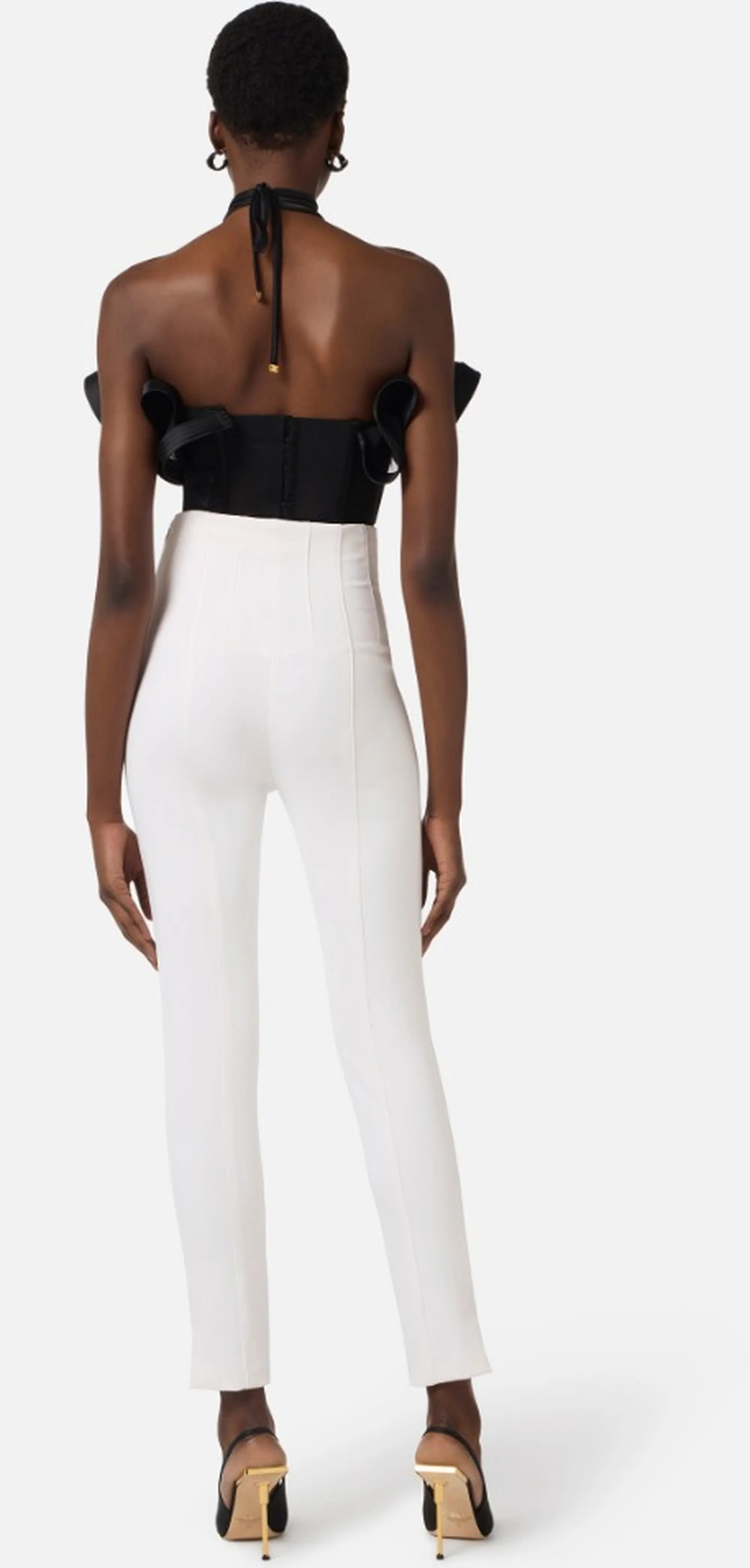 Elisabetta Franchi B'Double Stretch Crepe Trousers With Logo Details' Ivory Pa16361E2 172420