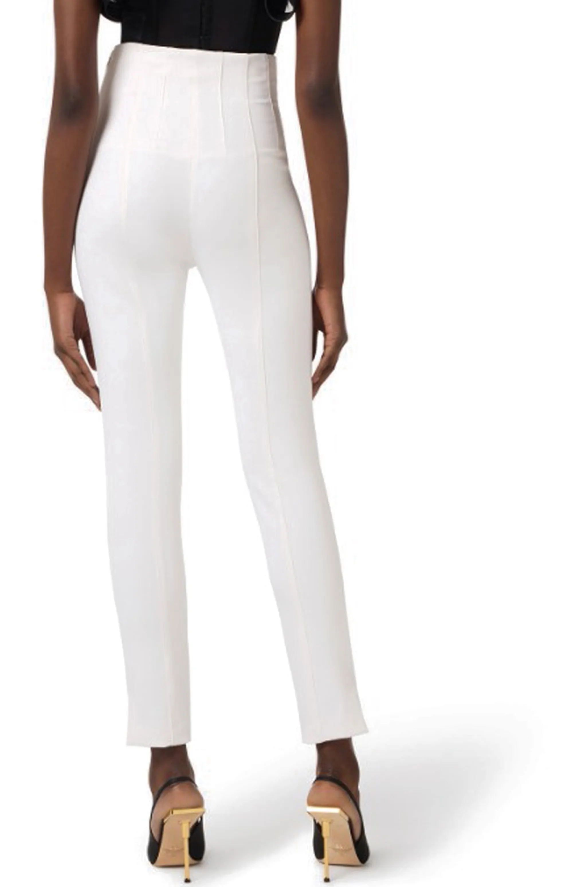 Elisabetta Franchi B'Double Stretch Crepe Trousers With Logo Details' Ivory Pa16361E2 178043