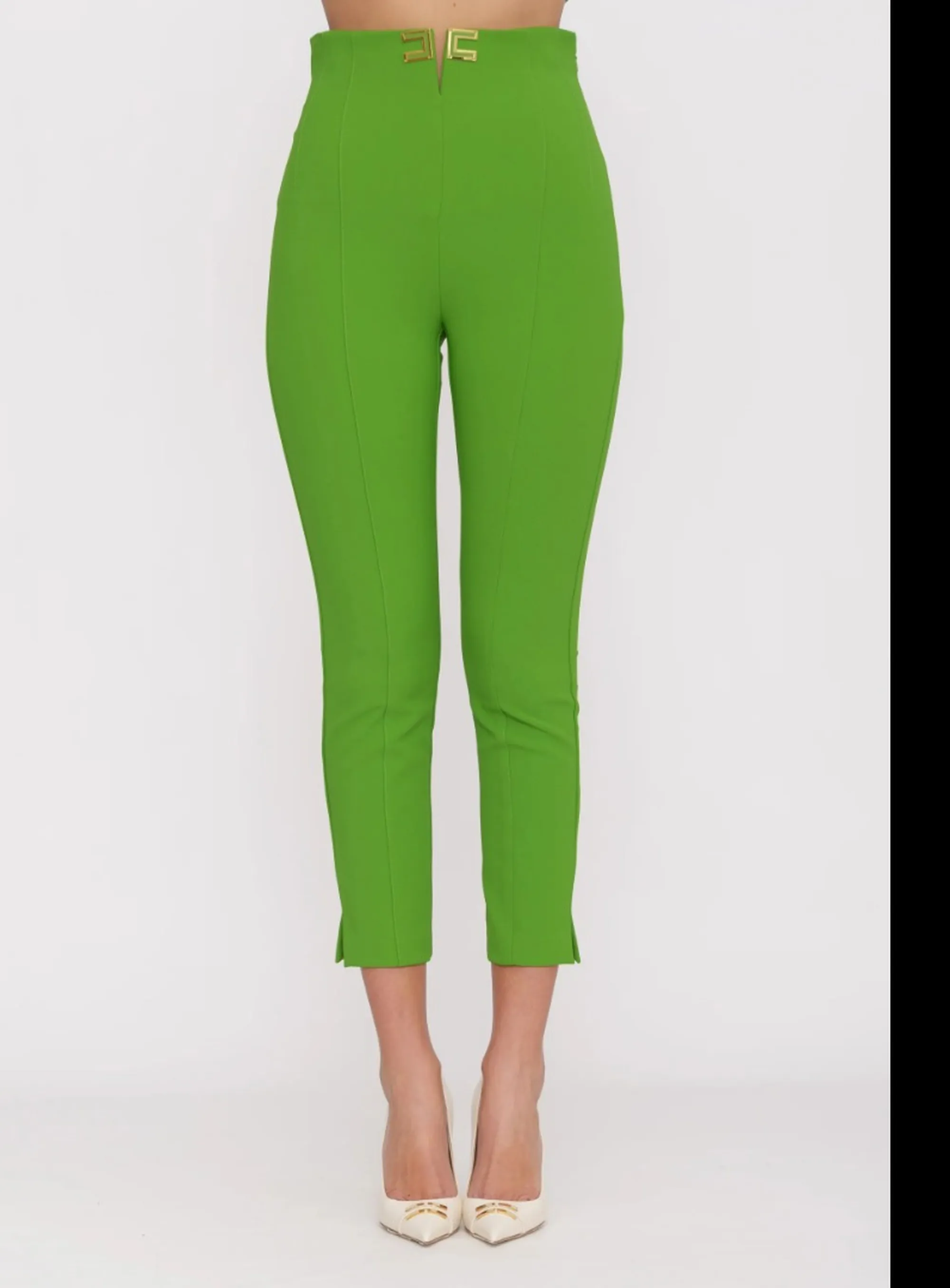 Elisabetta Franchi B'Double Stretch Crepe Trousers With Logo Details' Green Pa16361E2 172423